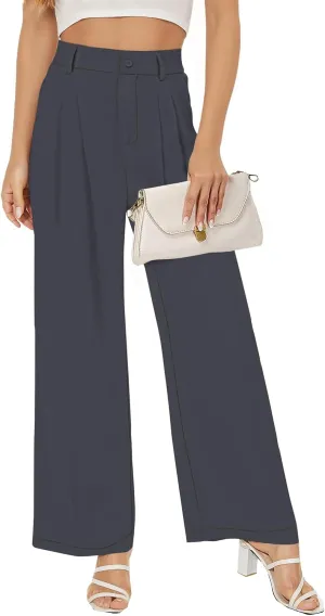 Buauty Women Straight Wide Leg Dress Pants for Women High Waist Office Business Casual Trousers Pants with Pockets 2024 Dark Gray