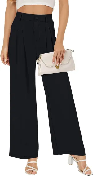 Buauty Women Straight Wide Leg Dress Pants for Women High Waist Office Business Casual Trousers Pants with Pockets 2024 Light Black