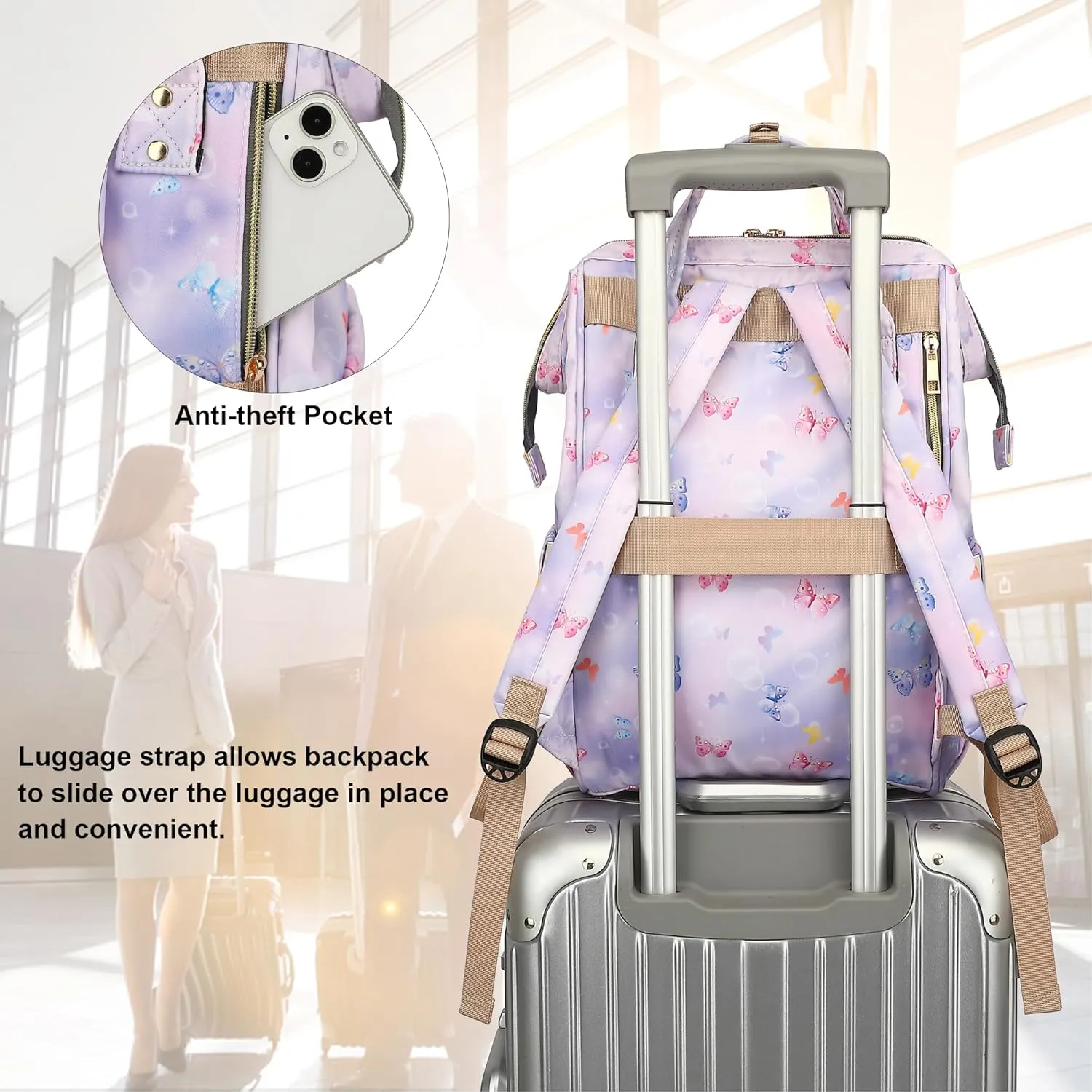 Butterfly Women Laptop Backpack, College School Backpack Bookbag 15.6 Inch Computer Backpacks for Work Business Travel