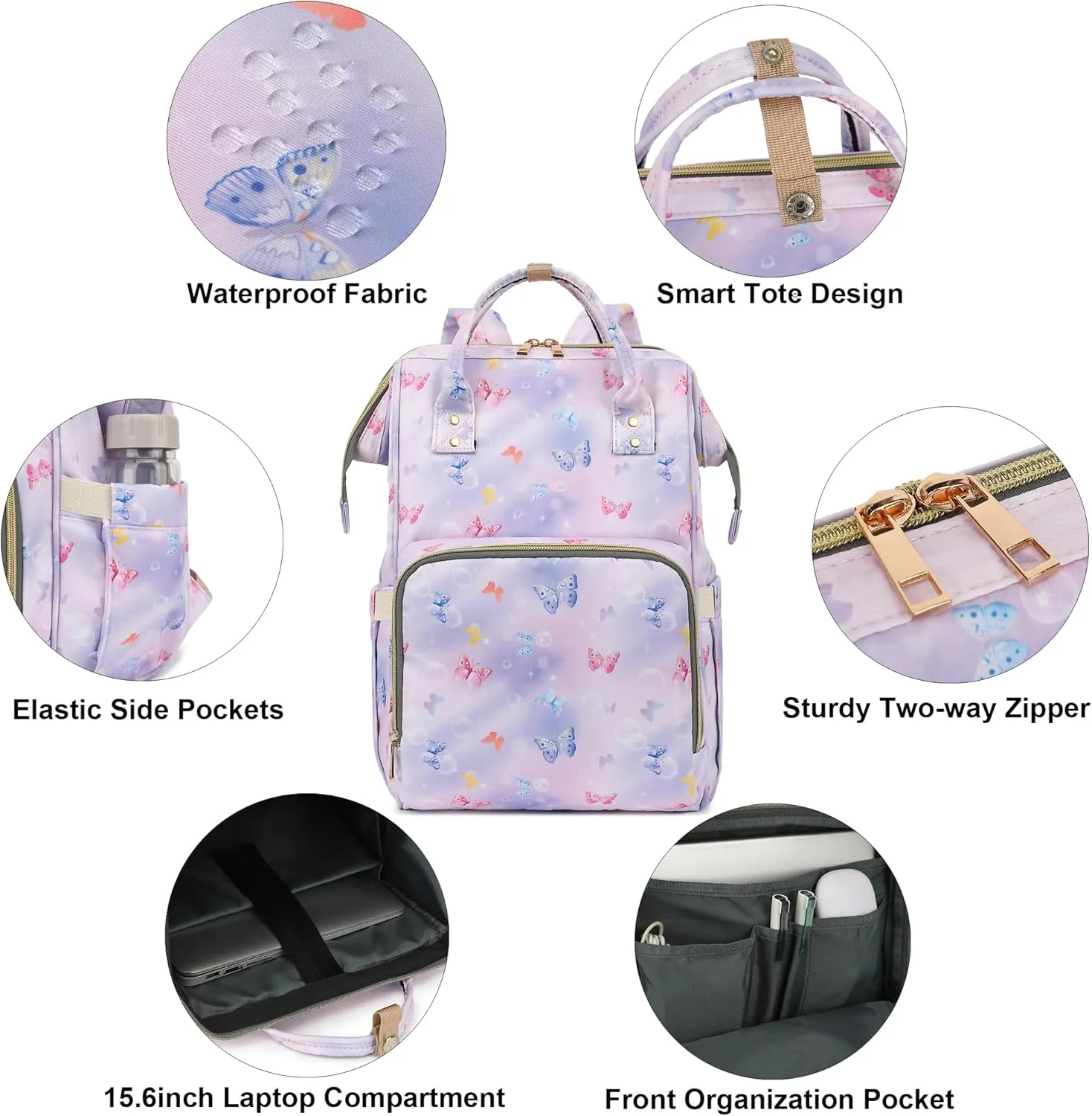 Butterfly Women Laptop Backpack, College School Backpack Bookbag 15.6 Inch Computer Backpacks for Work Business Travel