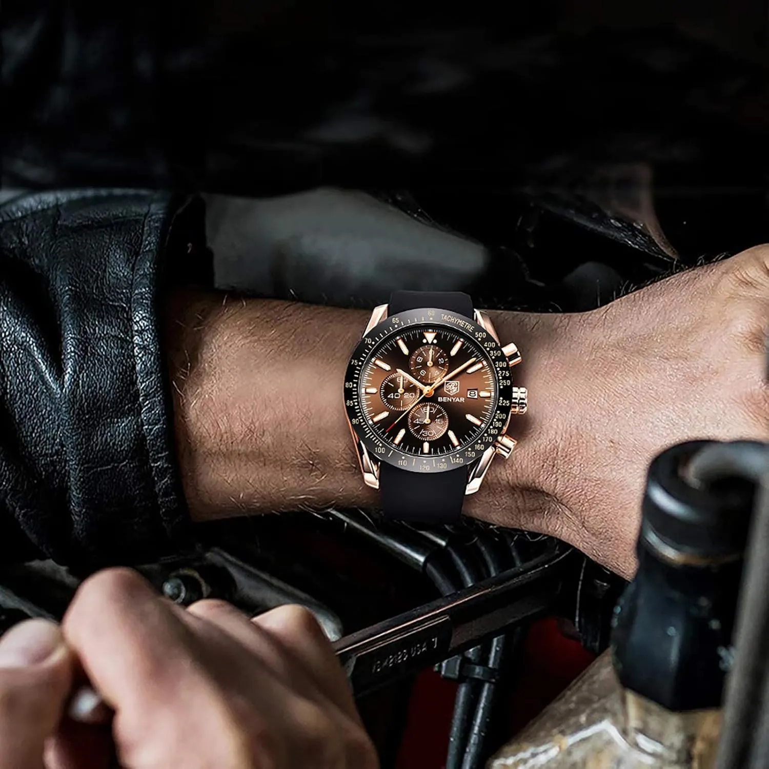 BY BENYAR Watch for Men Analog Quartz Chronograph Waterproof Luminous Designer Mens Wrist Watches Business Work Sport Casual Dress Watch with Silicone Strap Elegant Gifts for Men