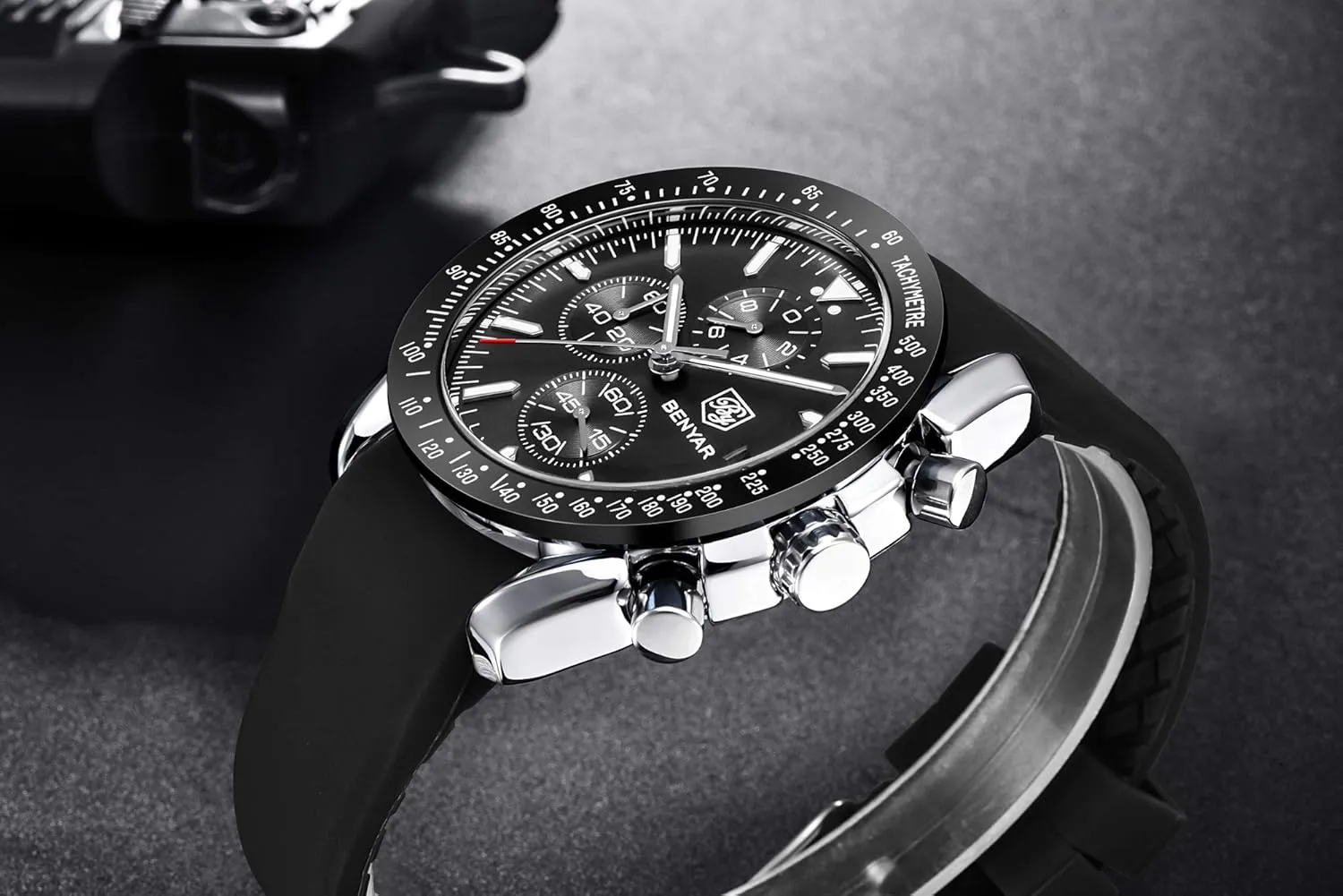 BY BENYAR Watch for Men Analog Quartz Chronograph Waterproof Luminous Designer Mens Wrist Watches Business Work Sport Casual Dress Watch with Silicone Strap Elegant Gifts for Men