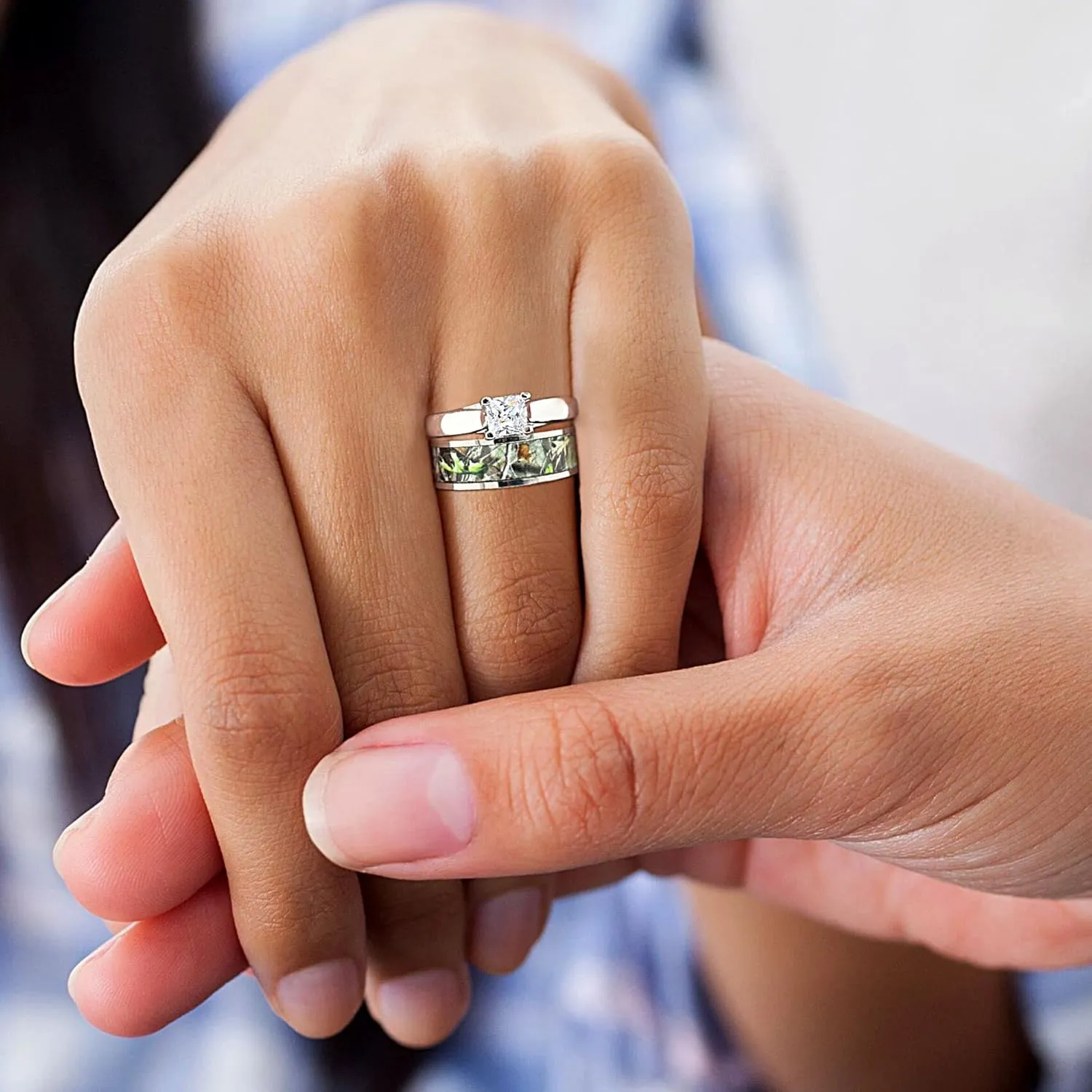 Camo Wedding Rings Set His and Hers 3 Rings Set, Stainless Steel and Titanium