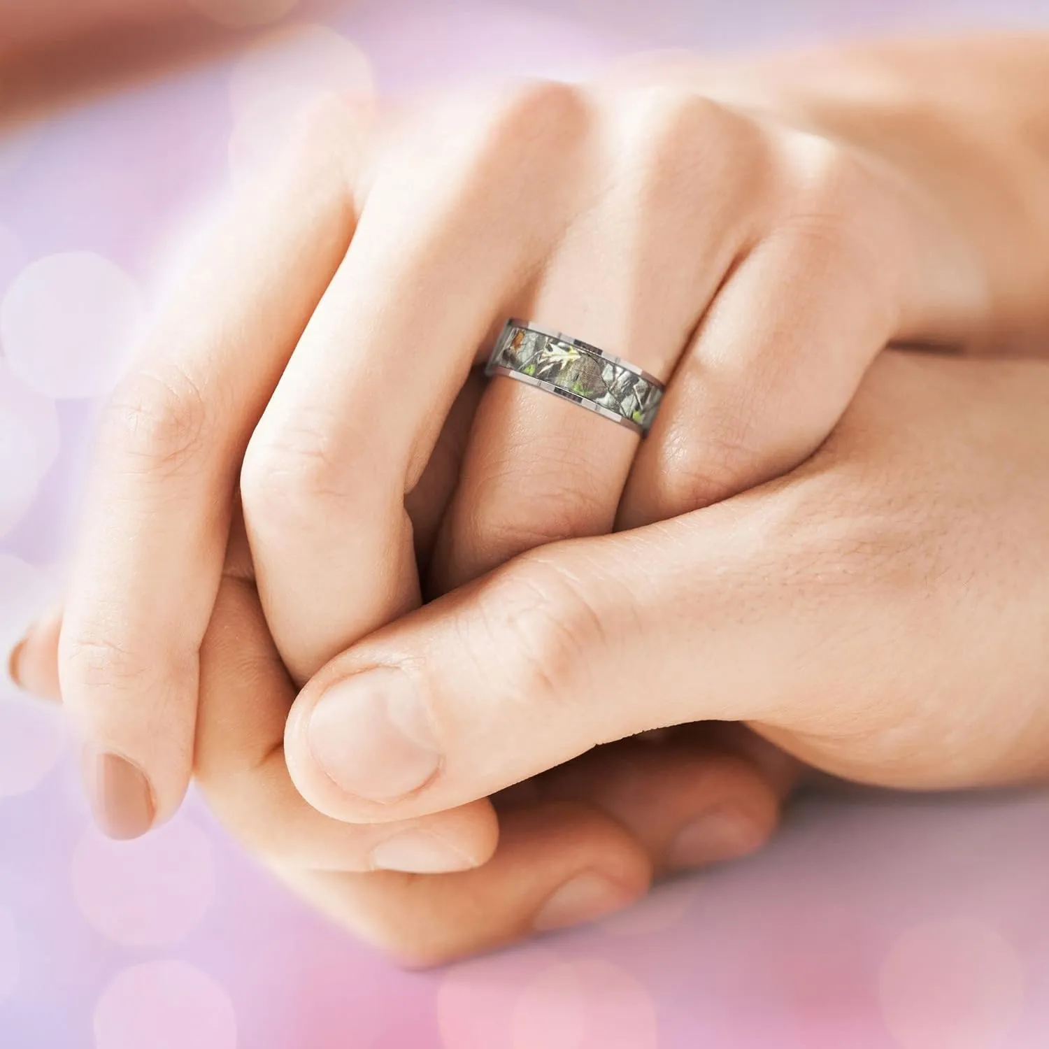 Camo Wedding Rings Set His and Hers 3 Rings Set, Stainless Steel and Titanium