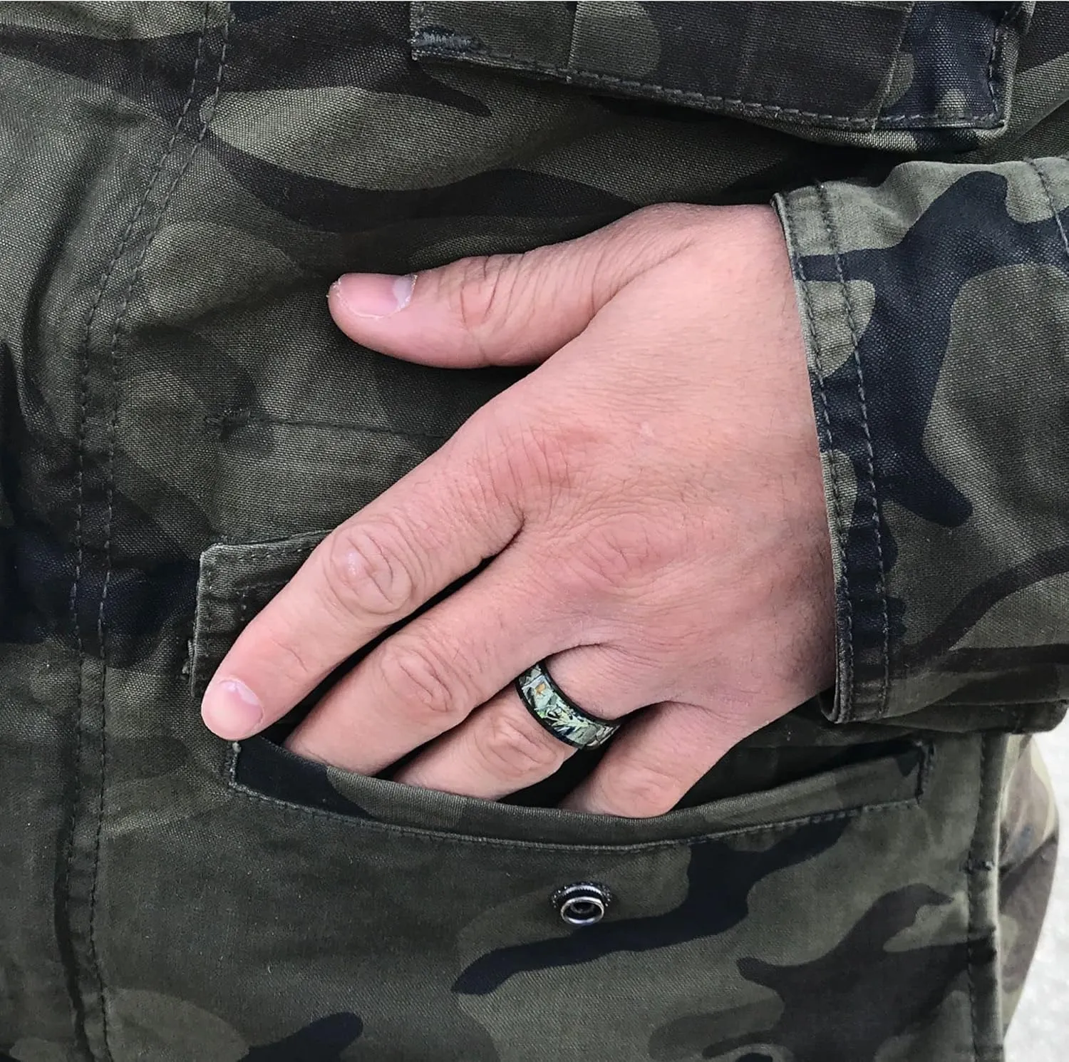 Camo Wedding Rings Set His and Hers 3 Rings Set, Stainless Steel and Titanium