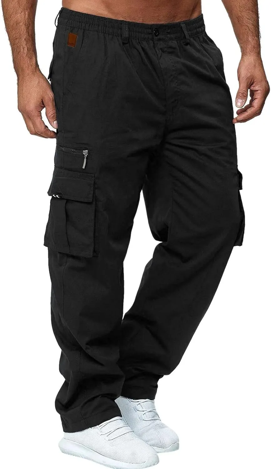 Cargo Pants for Men Big and Tall Sweatpants Fleece Open Bottom Drawstring Big and Tall Elastic Waist Sweatpants Cargo