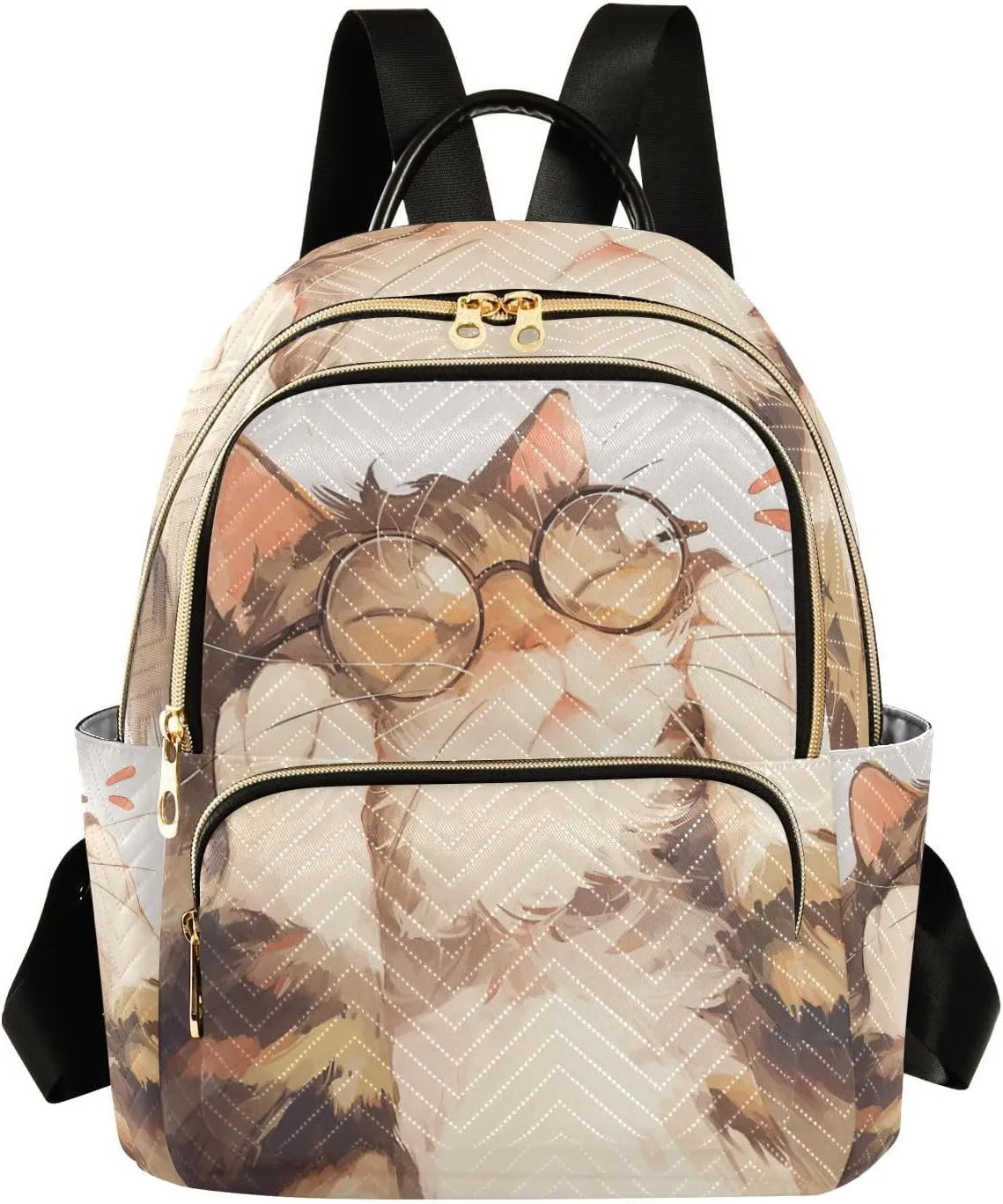 Cartoon Cute Cat with Glasses 14 Inch Large Capacity diaper bag backpack womens fashion backpack for travel&work