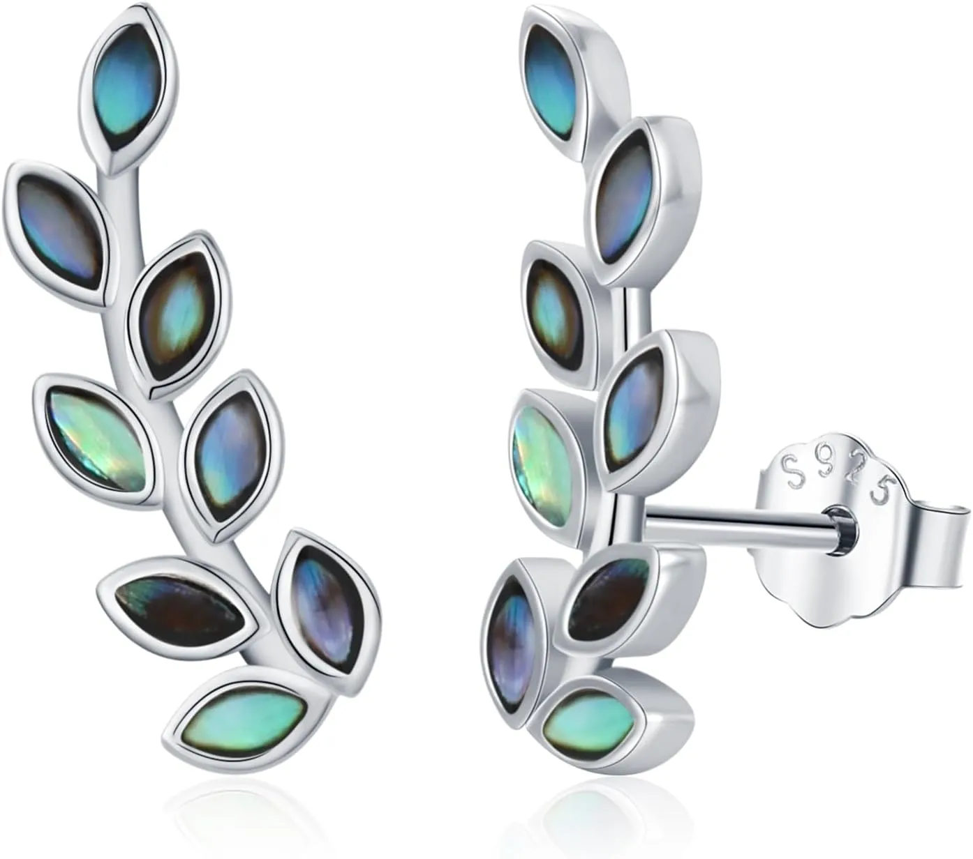 CHENGHONG Leaf Earrings for Women 925 Sterling Silver Hypoallergenic Abalone Shell Jewelry Stud Earrings Leaf Jewelry Gifts