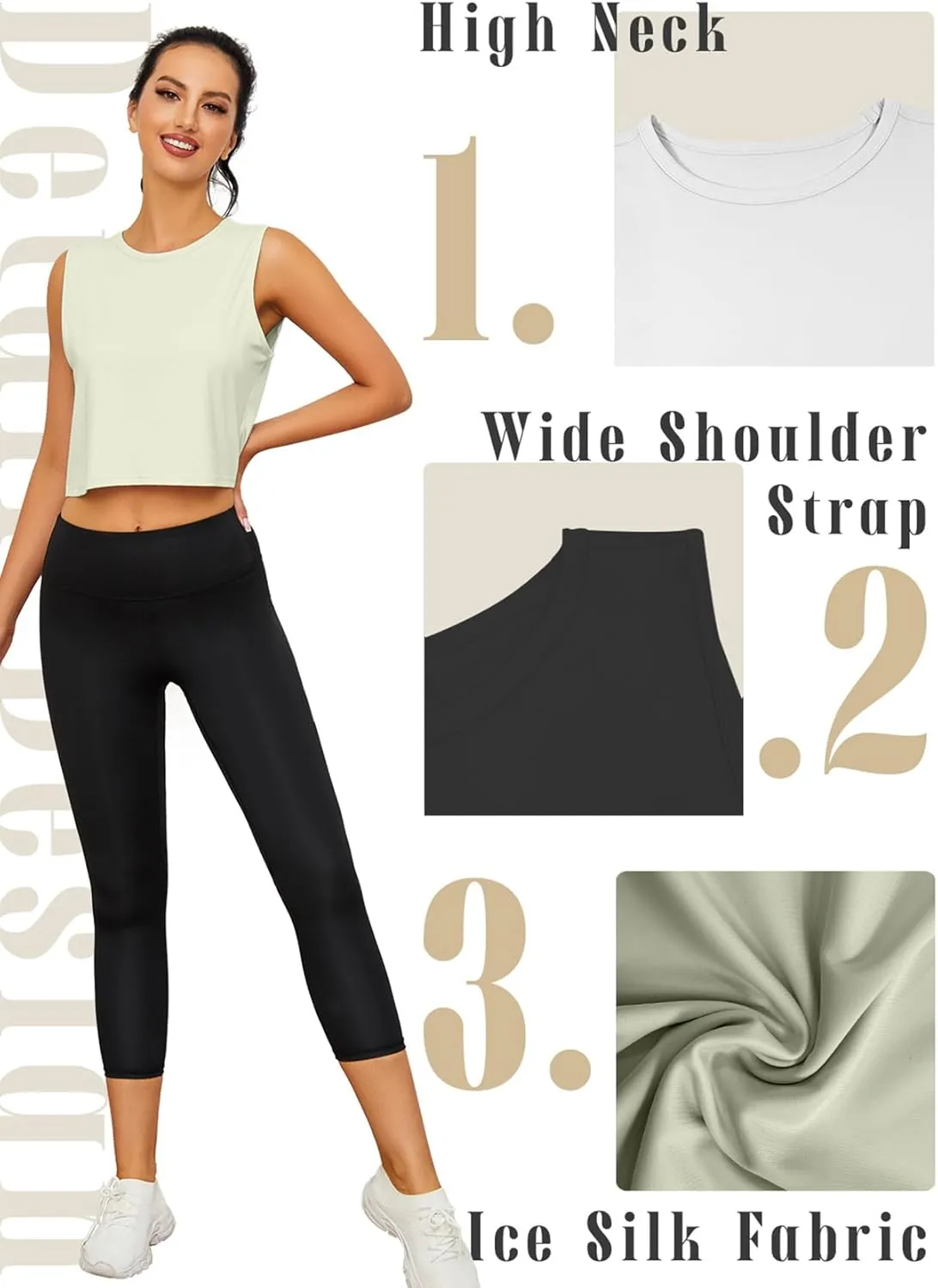 Chilylori Womens Tank Tops Loose Fit Icesilk Workout Tops Sleeveless Crop for Women Workout & Training Crop Top Athletic