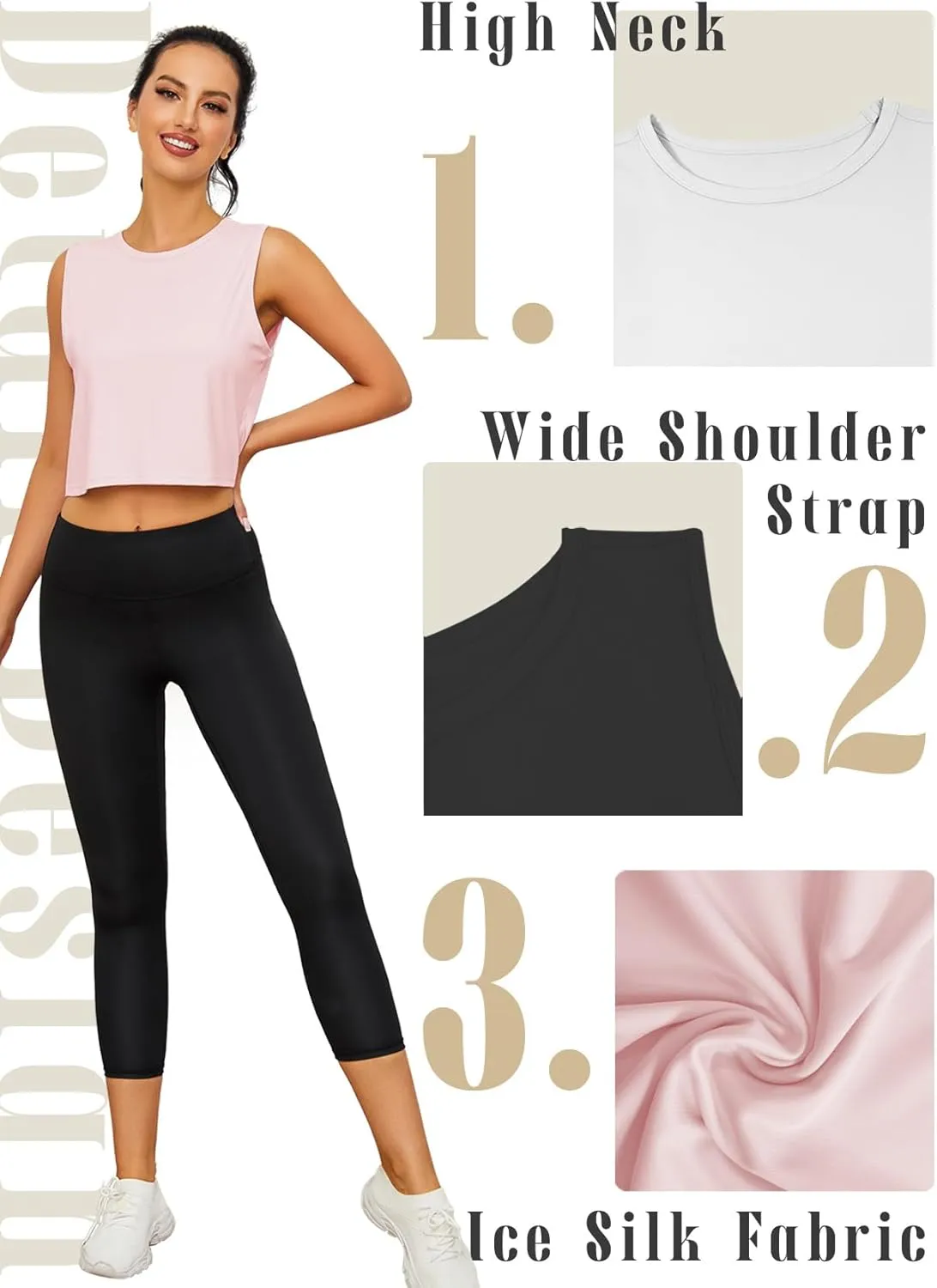 Chilylori Womens Tank Tops Loose Fit Icesilk Workout Tops Sleeveless Crop for Women Workout & Training Crop Top Athletic