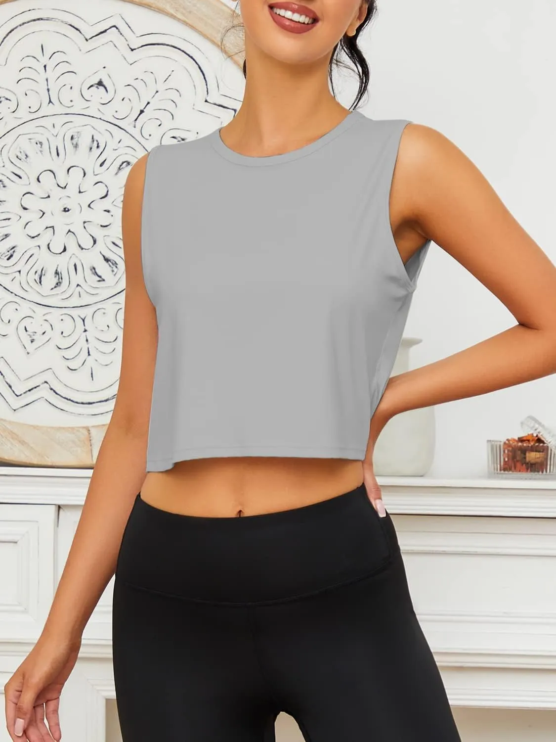 Chilylori Womens Tank Tops Loose Fit Icesilk Workout Tops Sleeveless Crop for Women Workout & Training Crop Top Athletic