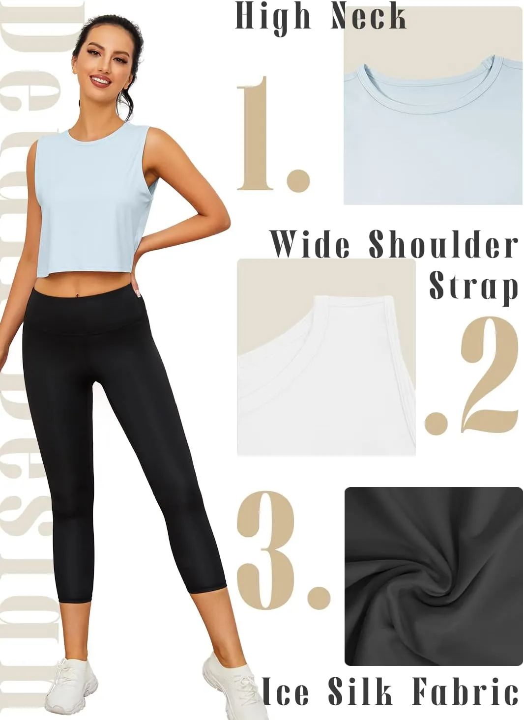Chilylori Womens Tank Tops Loose Fit Icesilk Workout Tops Sleeveless Crop for Women Workout & Training Crop Top Athletic