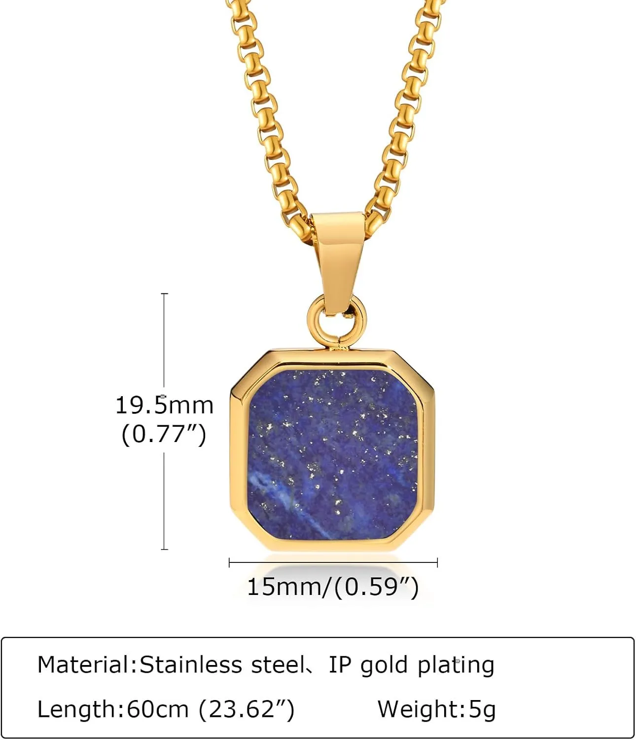 Christ Cross Bible Quote Pendant Bible Verses Square Necklace Stainless Steel inlay Lapis Lazuli & Gold Plated Christian Gift Teen Adult for Baptism, Chain 24"/26"/28"/30"