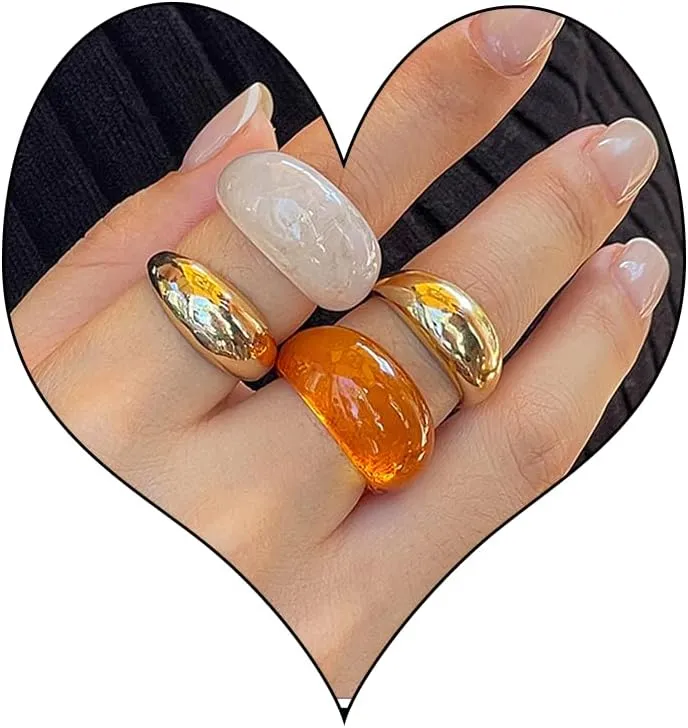 Chunky Gold Rings for Women, Colorful Resin Open Rings Trendy Geometric Knuckle Rings Fashion Statement Rings Jewelry