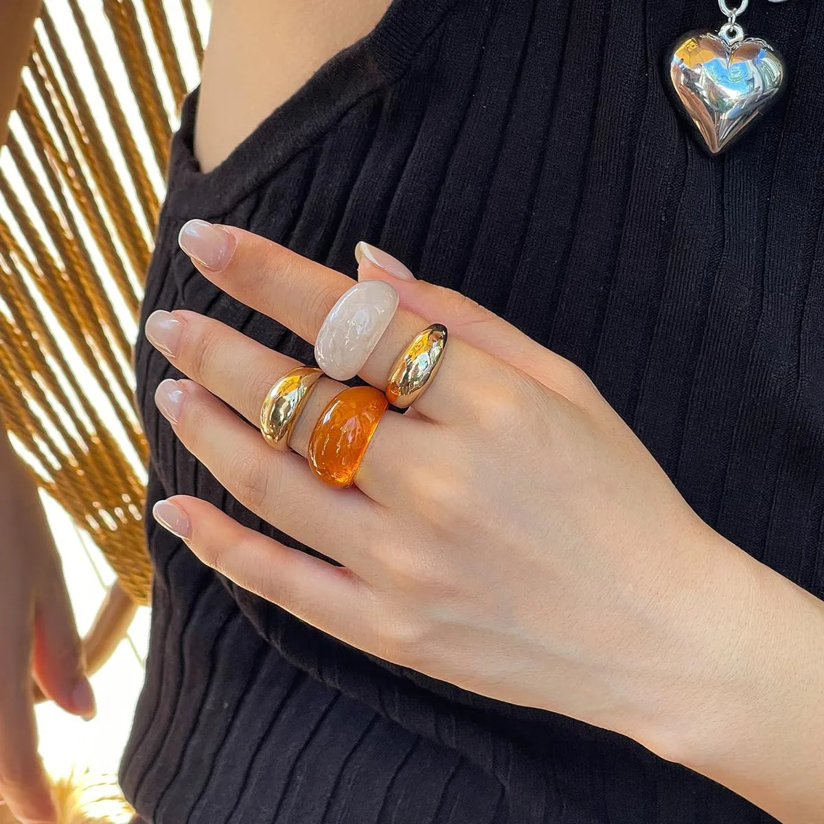 Chunky Gold Rings for Women, Colorful Resin Open Rings Trendy Geometric Knuckle Rings Fashion Statement Rings Jewelry