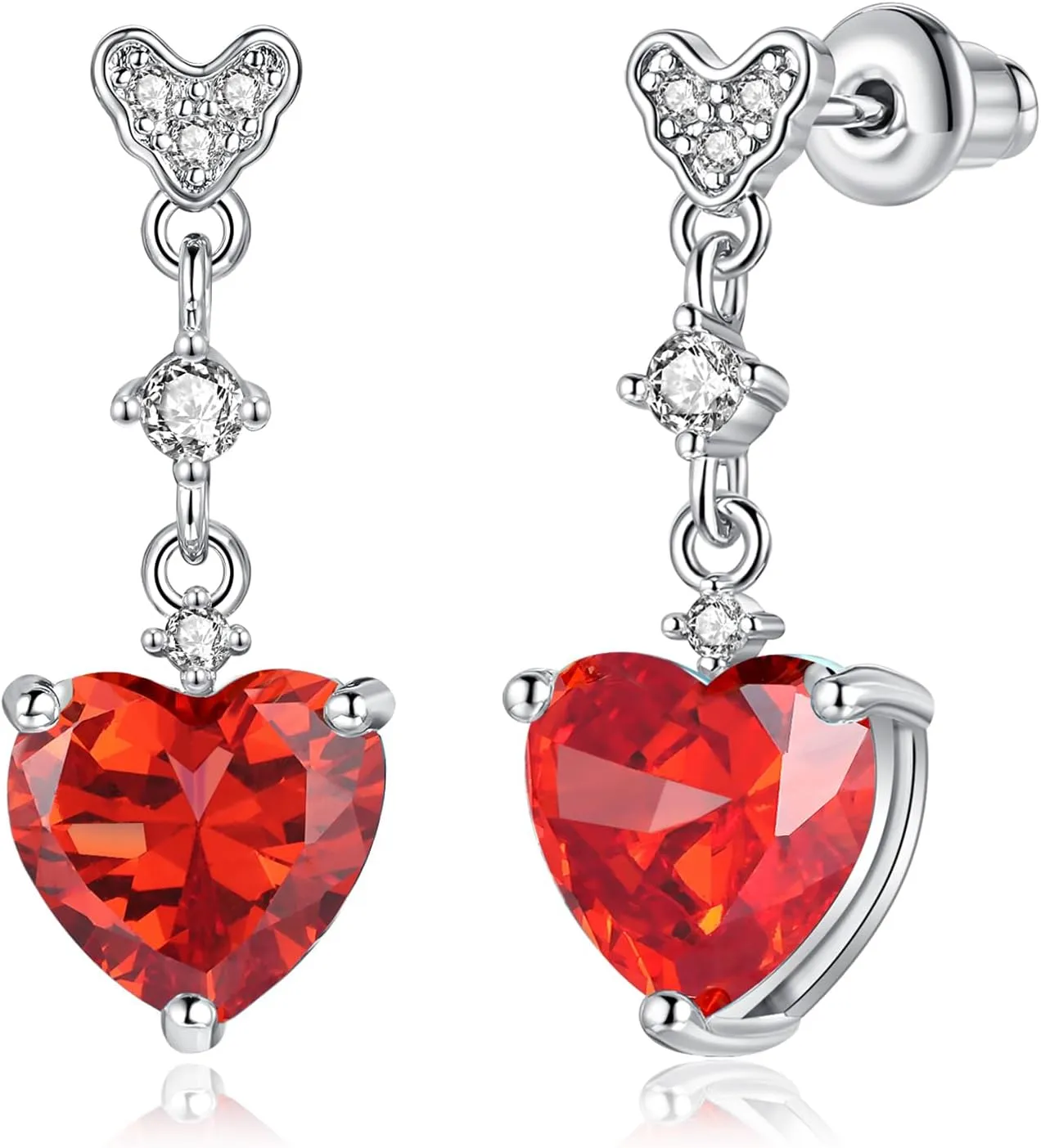 CiNily Heart Drop Stud Earrings for Women Hypoallergenic, 14K White Gold Dainty Birthstone Drop Earrings Cubic Zircon Stud Earrings Jewelry Gift for Mothers Day Birthday Party