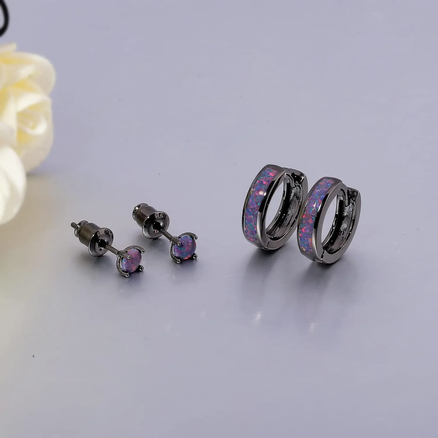 CiNily Huggie Earrings Opal Hinged Hoop Earrings Gold Plated Hypoallergenic Small Hoop Earrings for Women Teen Girls Men Sensitive Ears