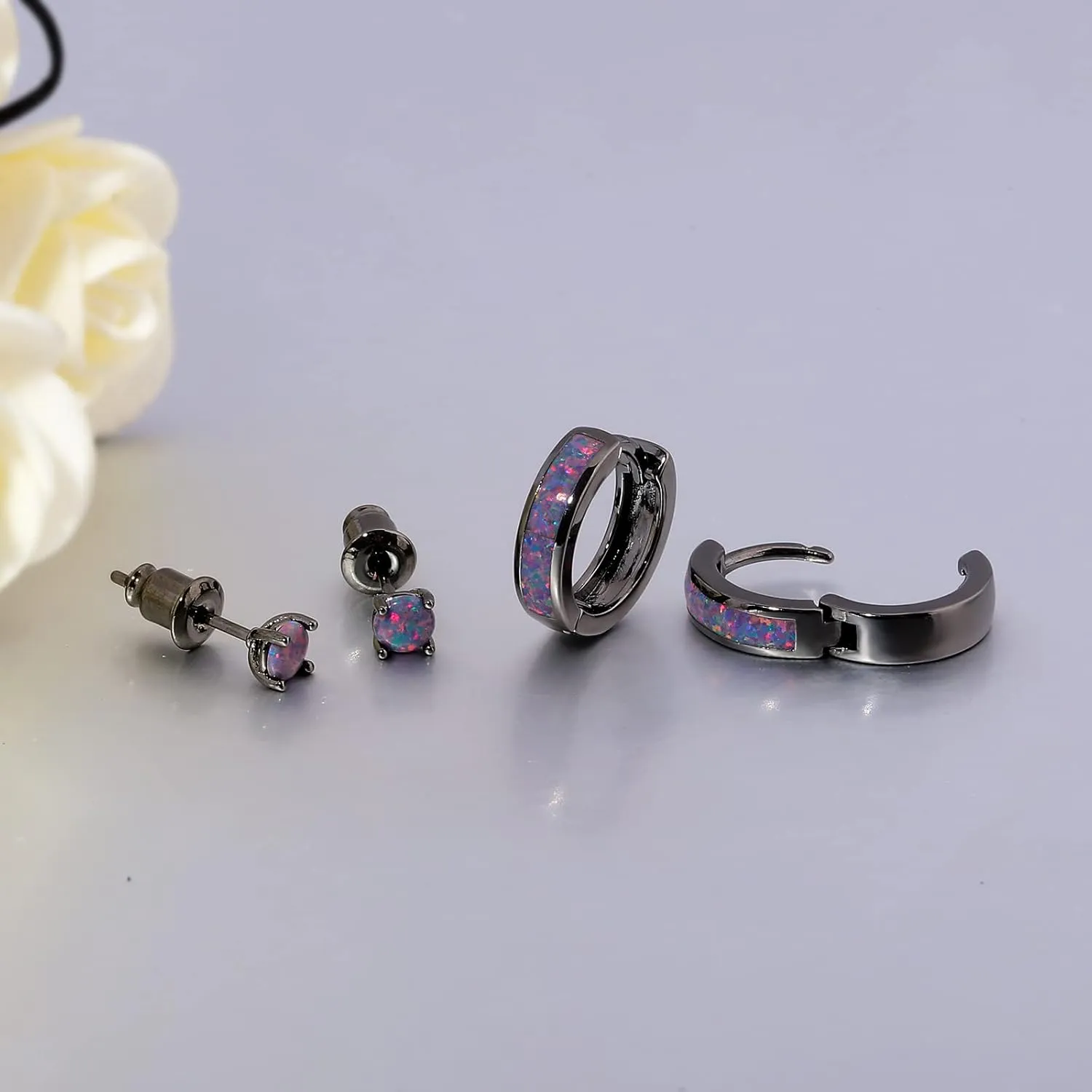 CiNily Huggie Earrings Opal Hinged Hoop Earrings Gold Plated Hypoallergenic Small Hoop Earrings for Women Teen Girls Men Sensitive Ears