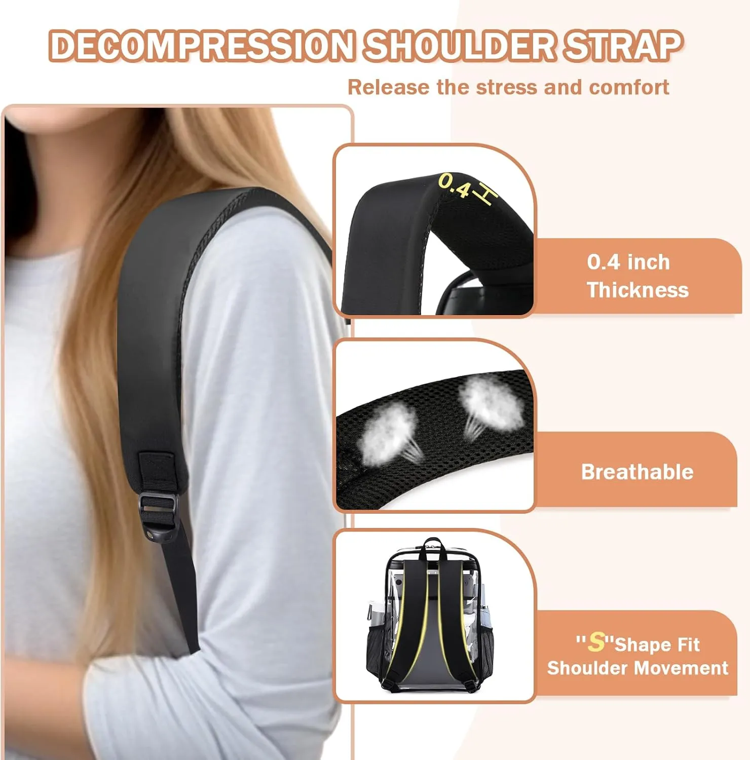 Clear Backpack Heavy Duty Transparent Backpack for School Clear Bags with Wider Shoulder Straps See Through Plastic Bags Sport Events Concert Stadium-Black Transparent
