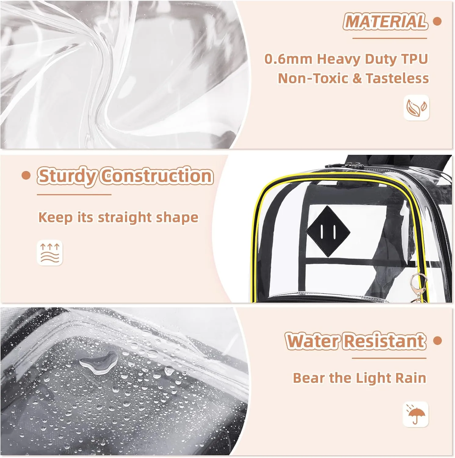 Clear Backpack Heavy Duty Transparent Backpack for School Clear Bags with Wider Shoulder Straps See Through Plastic Bags Sport Events Concert Stadium-Black Transparent
