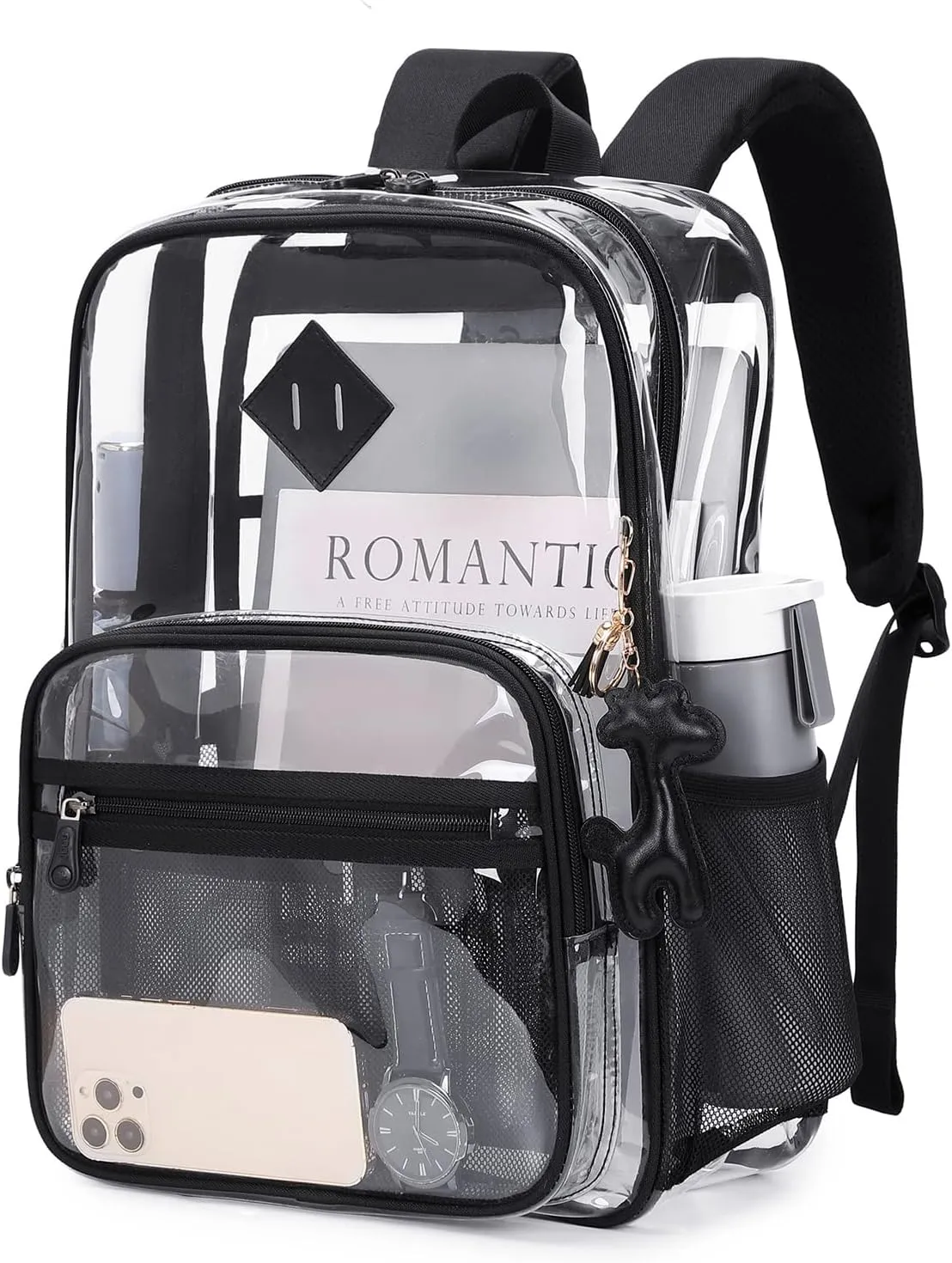 Clear Backpack Heavy Duty Transparent Backpack for School Clear Bags with Wider Shoulder Straps See Through Plastic Bags Sport Events Concert Stadium-Black Transparent
