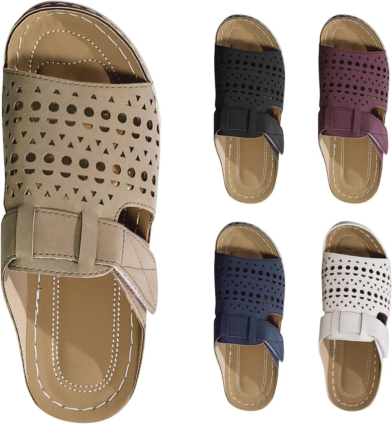 Clogs For Women Open Toe Wedge Sandals With Arch Support Dress Slip On Mules Comfortable Hollow Out Orthopedic Sandals Wide Width Summer Clogs
