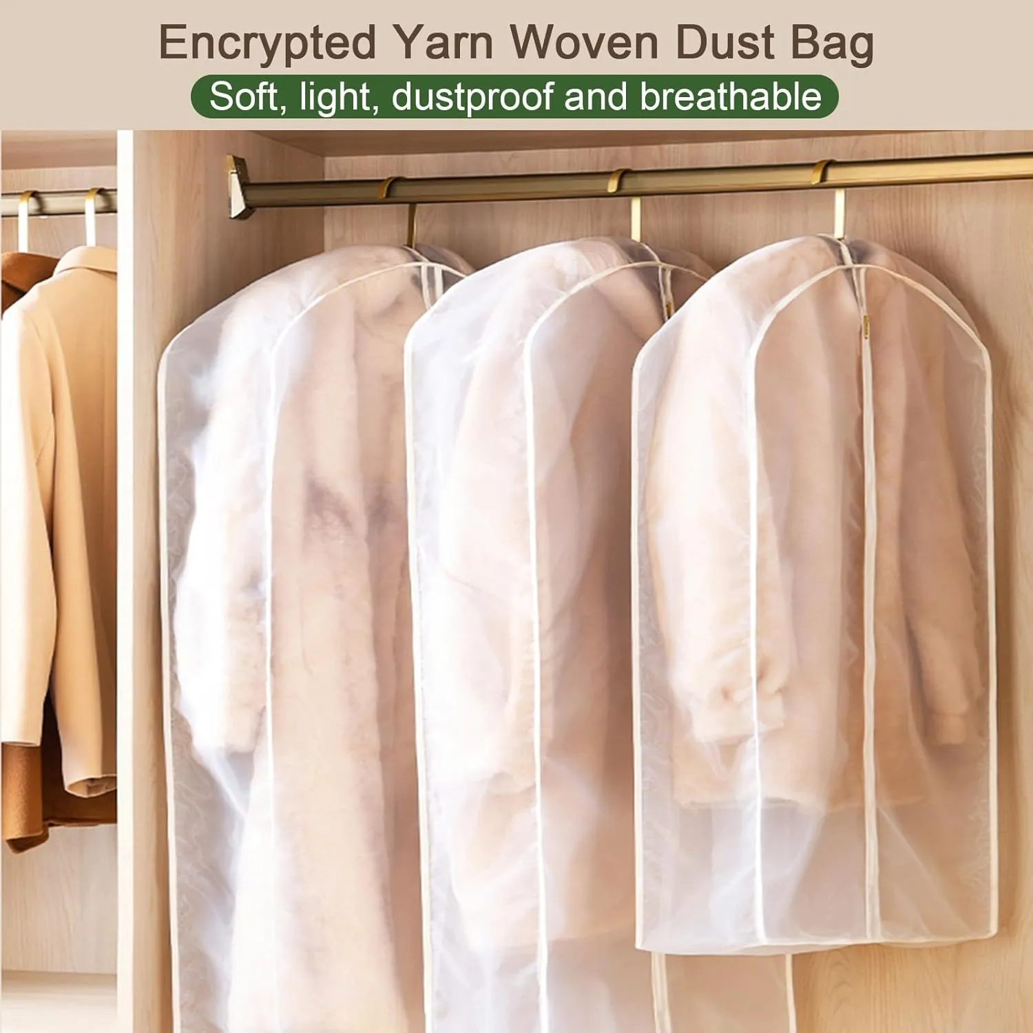 Clothes Cover for Hanging, Hangings Garment Bag, Translucent Design with Metal Zipper to Accommodate Furs, Jackets, Coats(58x90cm x35in)