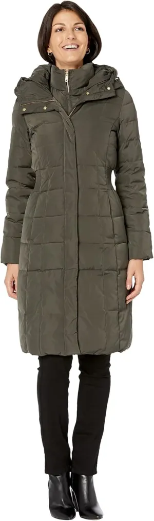 Cole Haan Women's Knee Length Hooded Quilted Down Coat