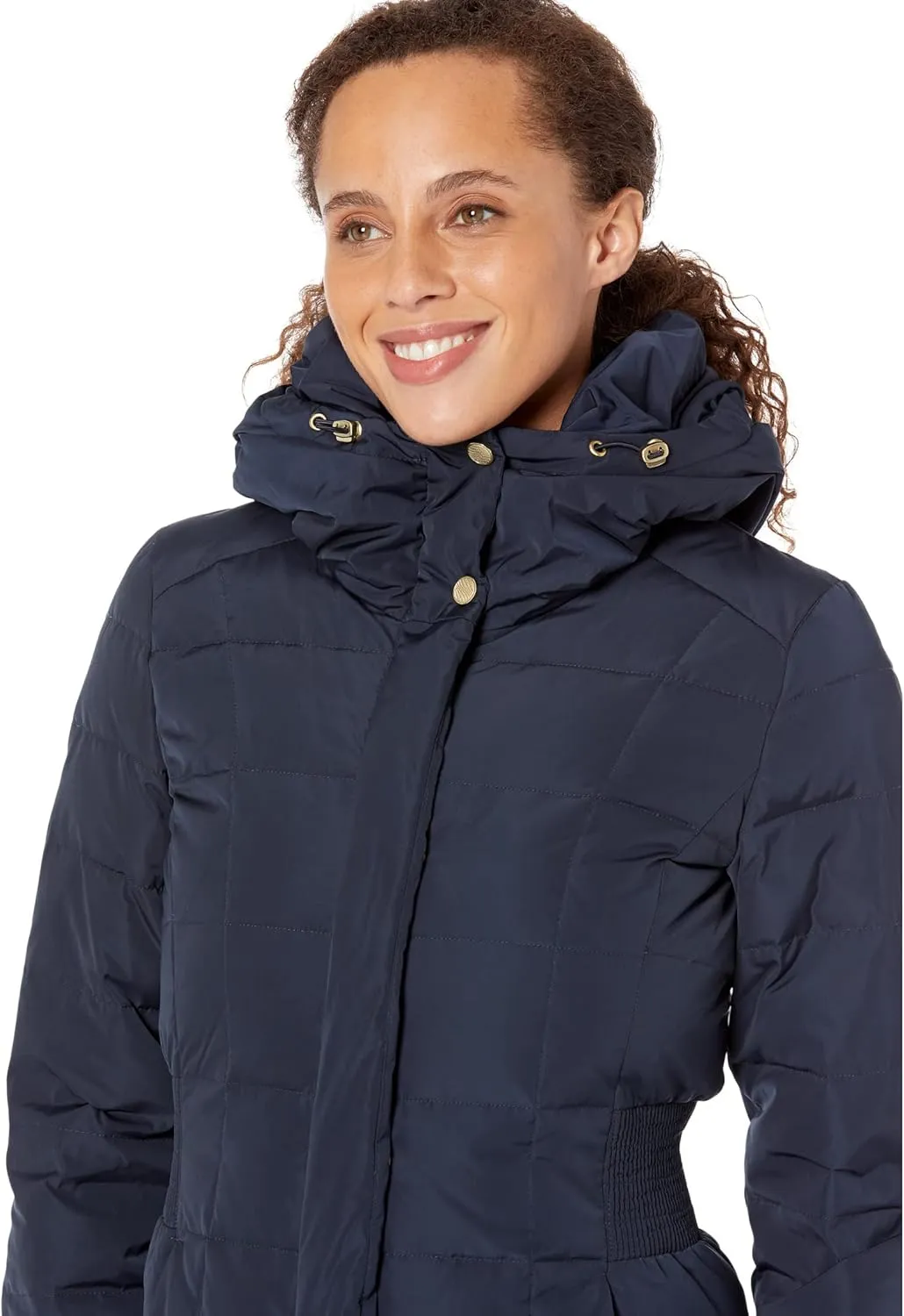 Cole Haan Women's Knee Length Hooded Quilted Down Coat