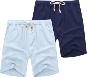COOFANDY Men's Linen Shorts Casual Elastic Waist Drawstring Summer Beach Shorts