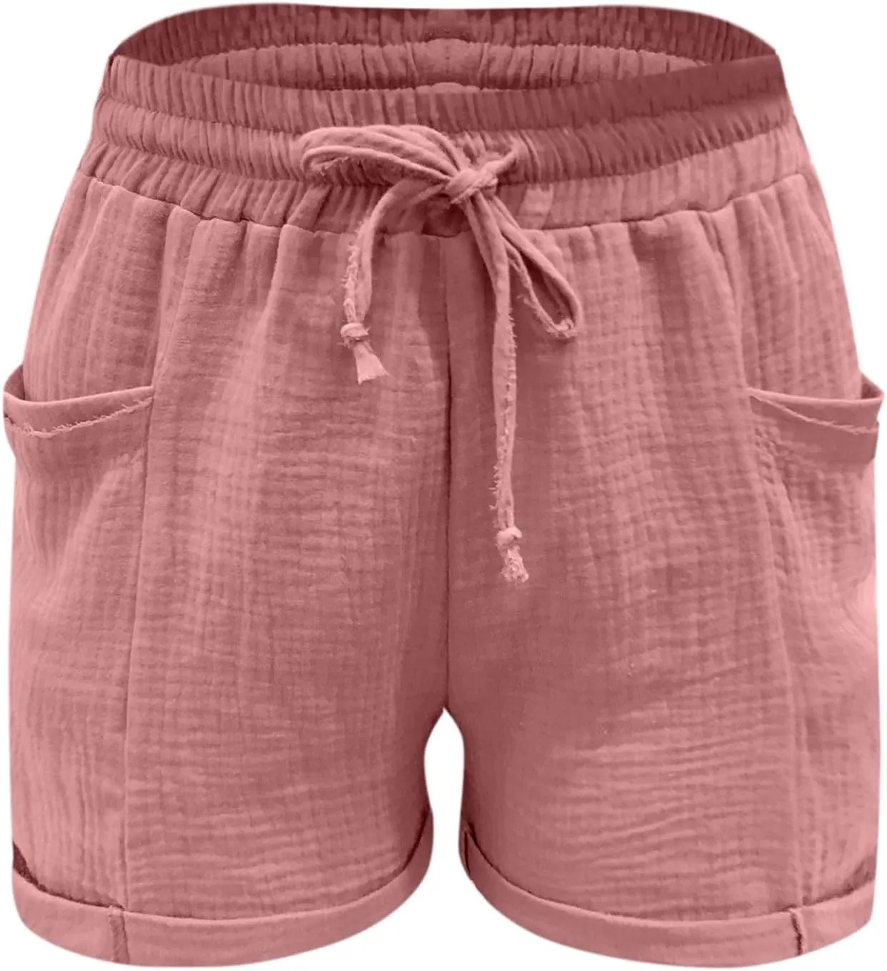 Cotton Linen Shorts for Women Drawstring Elastic High Waist Casual Summer Shorts Lightweight Baggy Comfy Shorts with Pockets