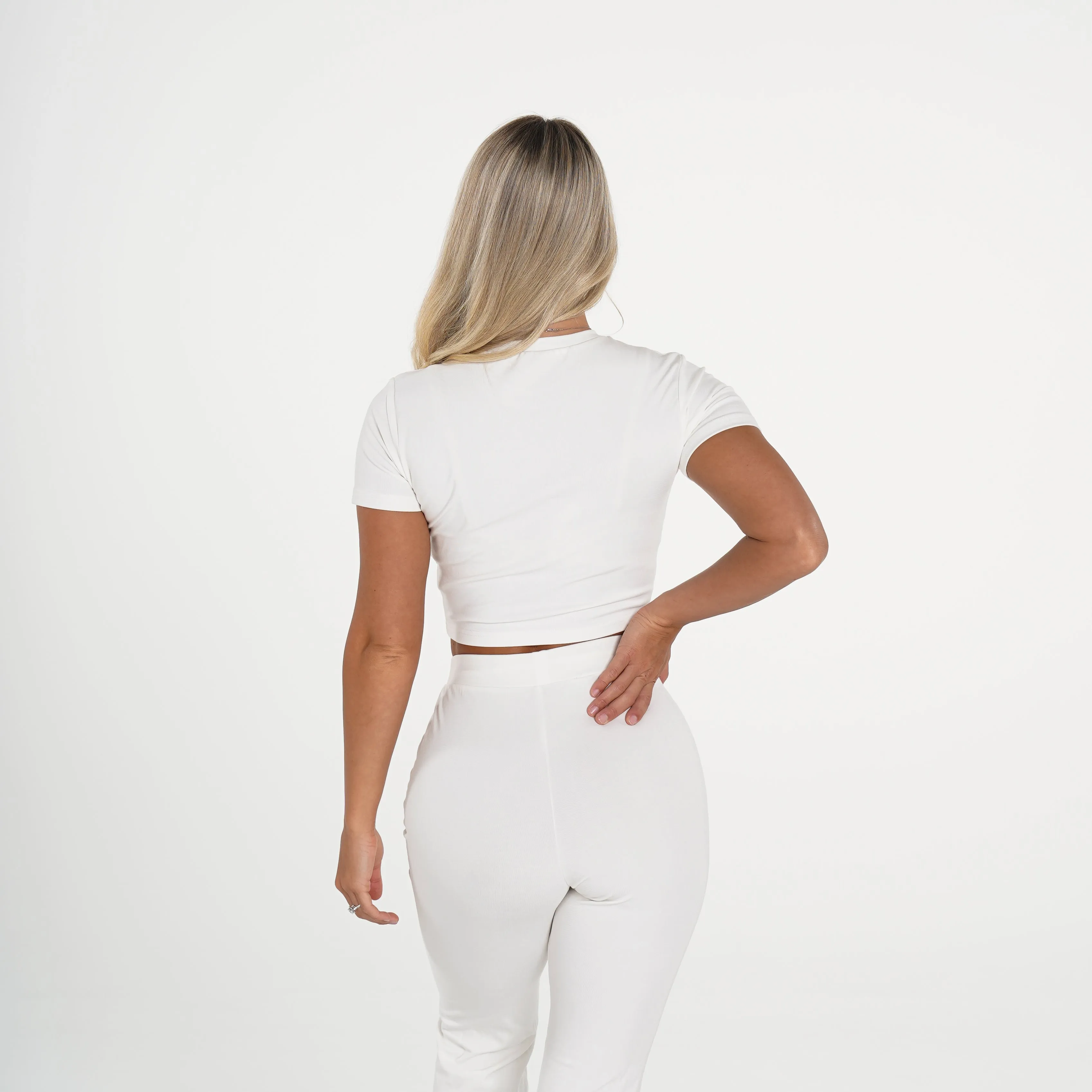 Cream Hello Weekend Lounge Cropped Tee