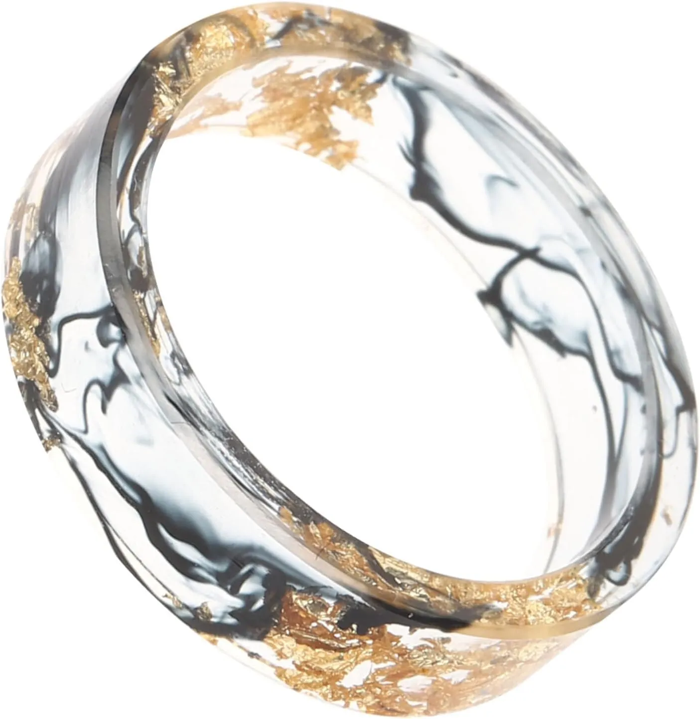 Creative Resin Ring with Foil Trendy Stacking Ring for Women Aesthetic Chunky Knuckle Ring Handmade Boho Jewelry Size 9 19mm