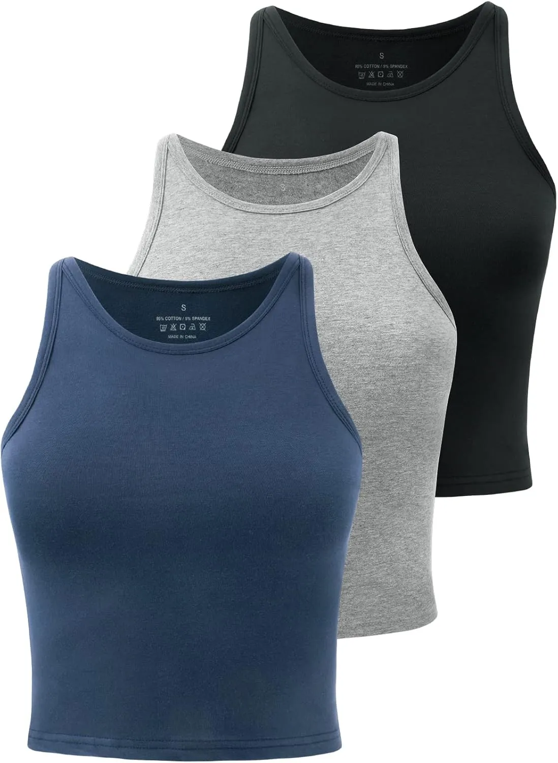 Crop Tops for Women High Neck Tank Top Athletic Cropped Shirts Workout Tanks Gym Clothes 3 Pack