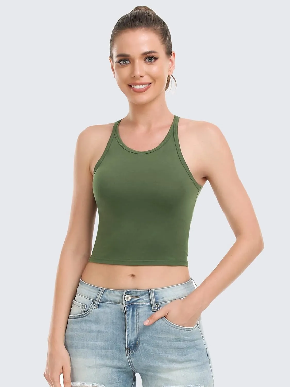 Crop Tops for Women High Neck Tank Top Athletic Cropped Shirts Workout Tanks Gym Clothes 3 Pack