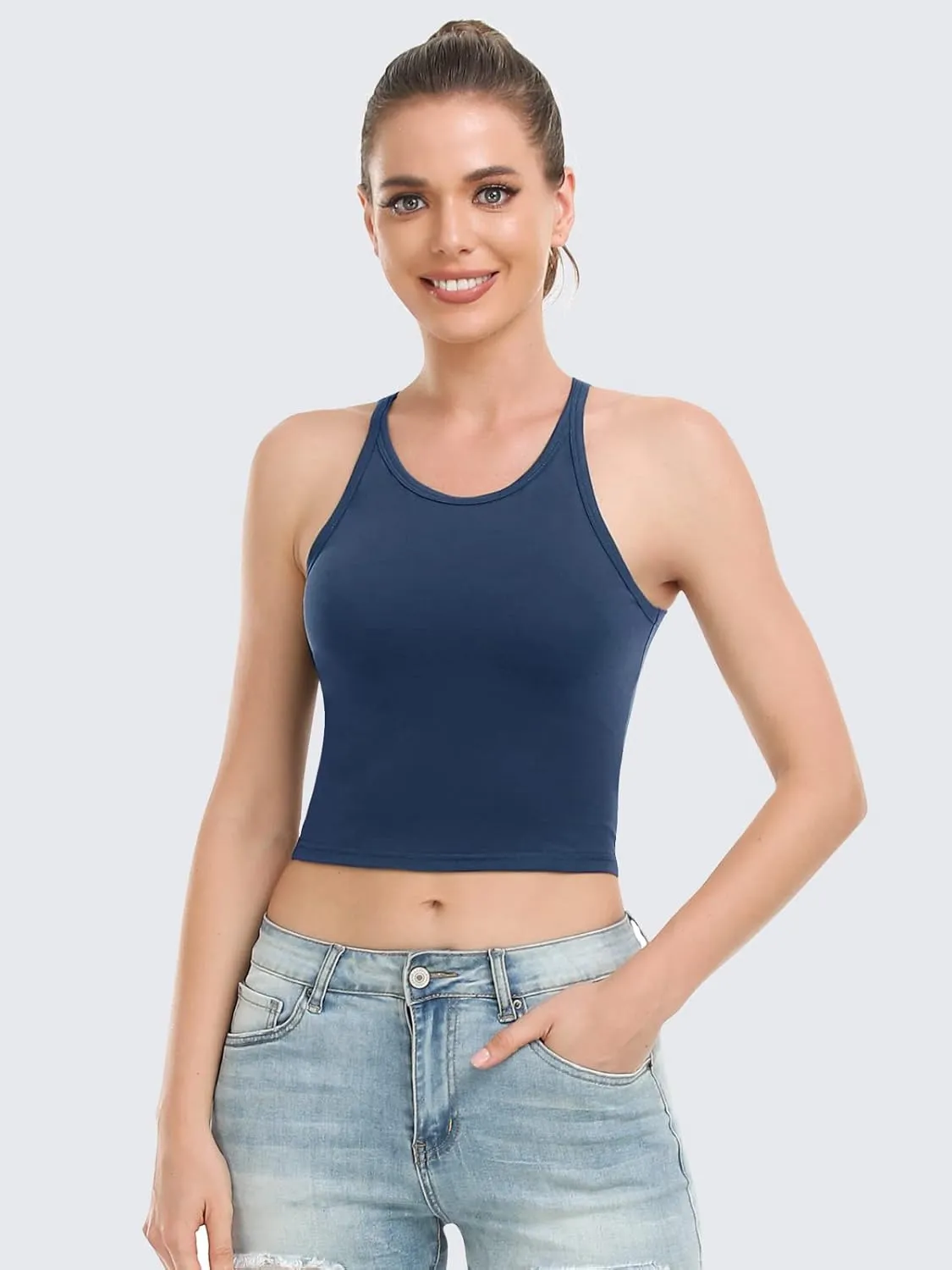 Crop Tops for Women High Neck Tank Top Athletic Cropped Shirts Workout Tanks Gym Clothes 3 Pack