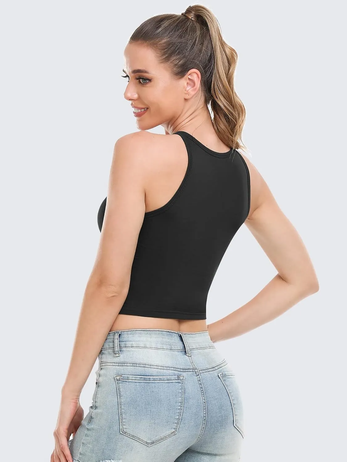 Crop Tops for Women High Neck Tank Top Athletic Cropped Shirts Workout Tanks Gym Clothes 3 Pack