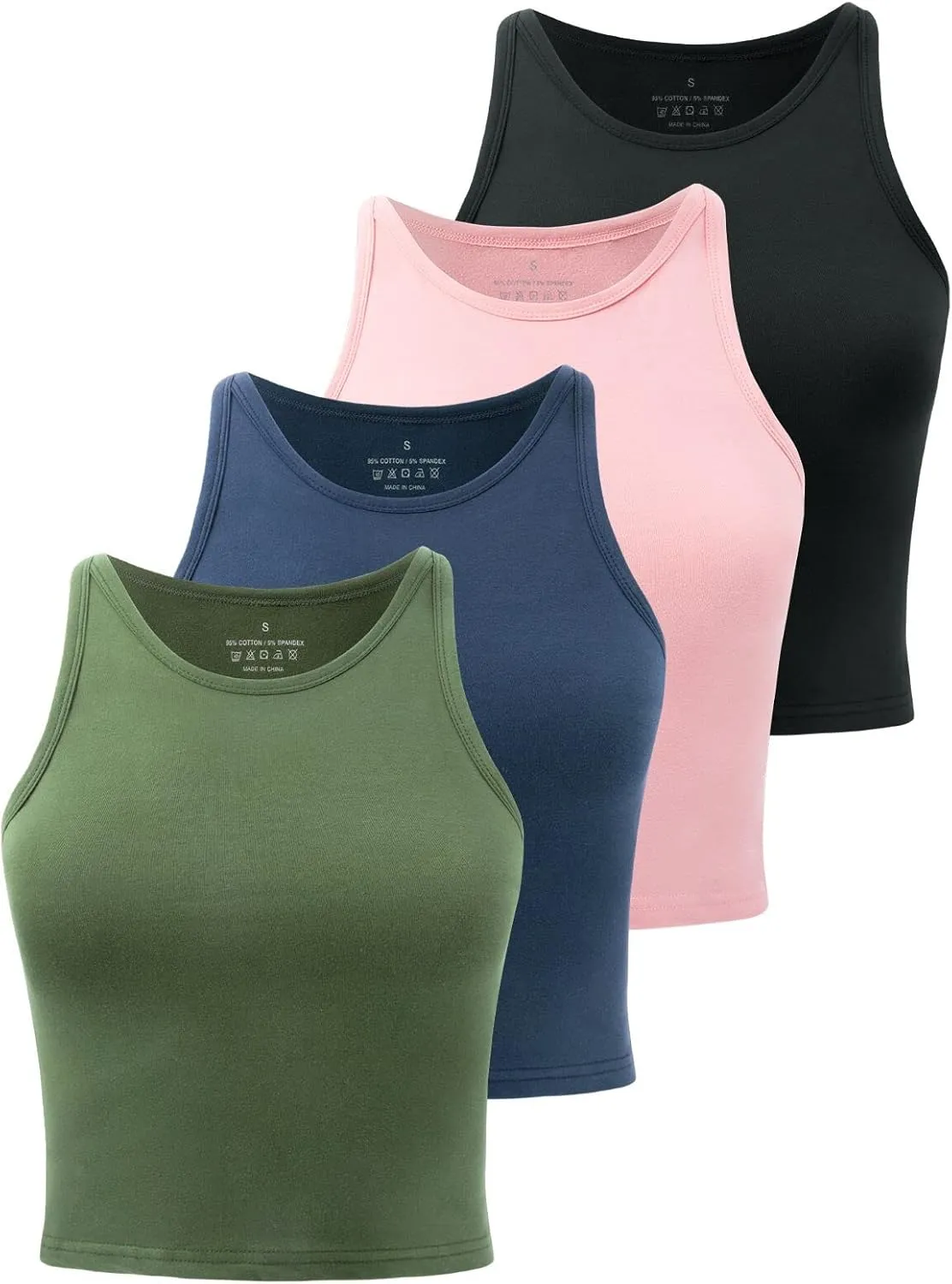 Crop Tops for Women High Neck Tank Top Athletic Cropped Shirts Workout Tanks Gym Clothes 3 Pack