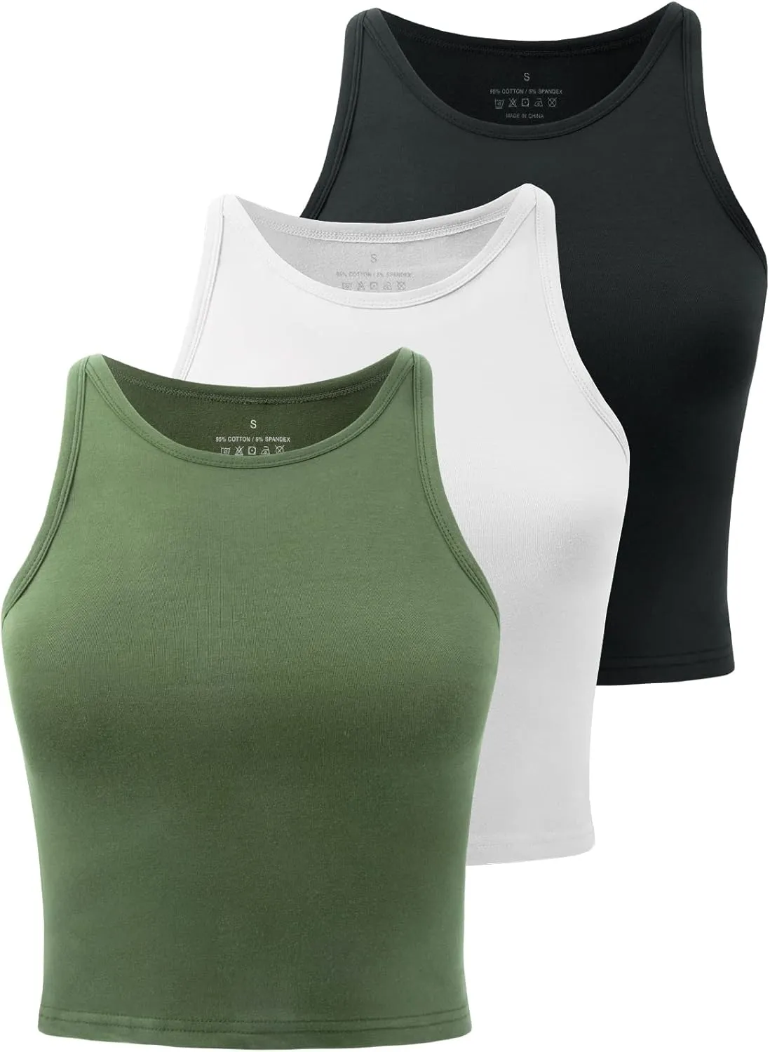 Crop Tops for Women High Neck Tank Top Athletic Cropped Shirts Workout Tanks Gym Clothes 3 Pack