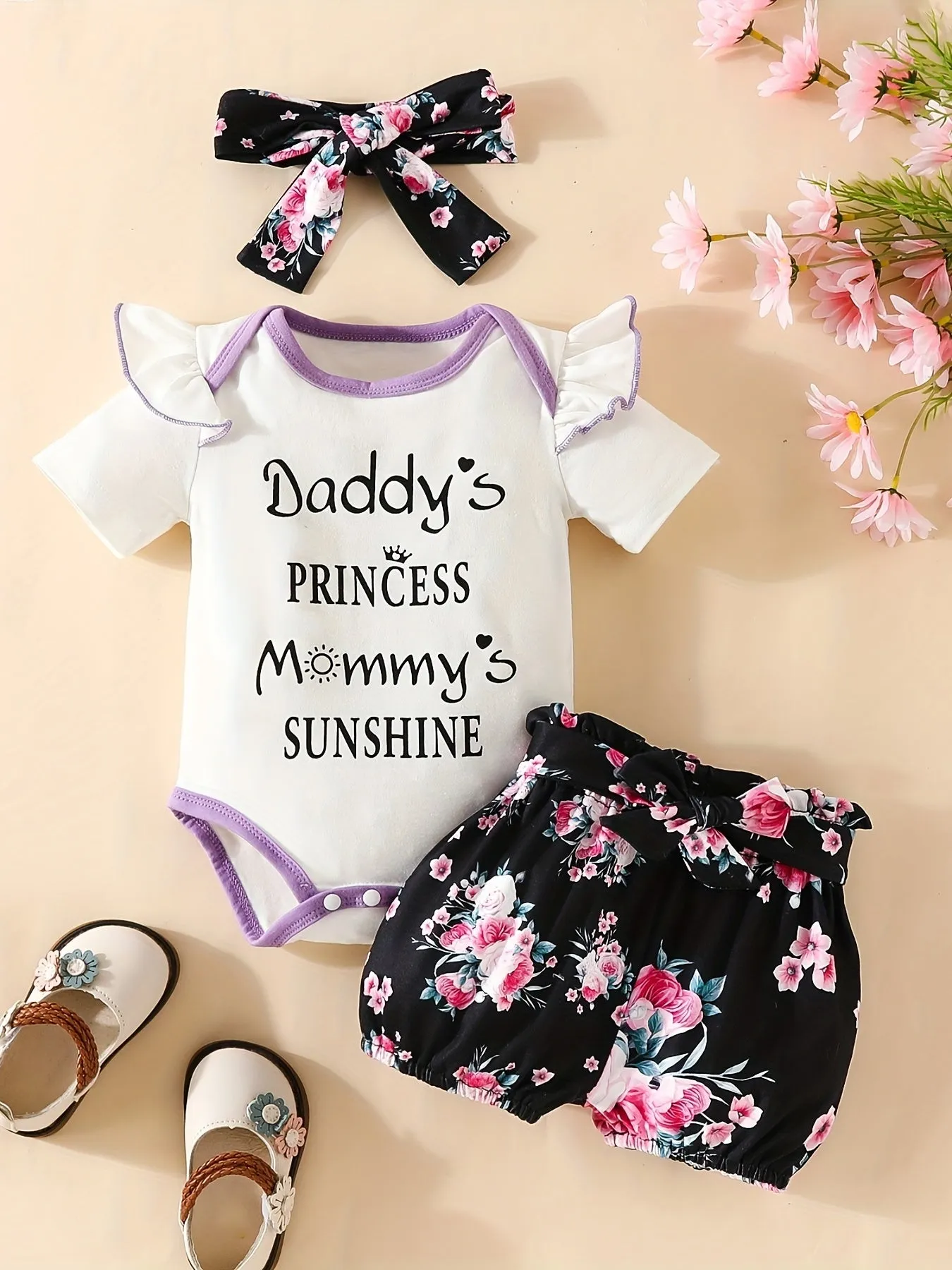 Daddys Girl Mommys World Onesie  Floral Shorts Set