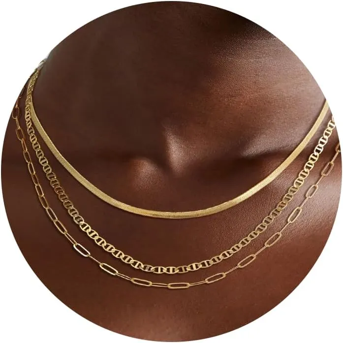 Dainty Gold/Sliver Layered Necklaces for Women,14K Gold/Sterling Silver Plated Paperclip Cuban Satellite Twisted Rope Chain Choker Necklaces Hypoallergenic Jewelry Gift for Women Non Tarnish