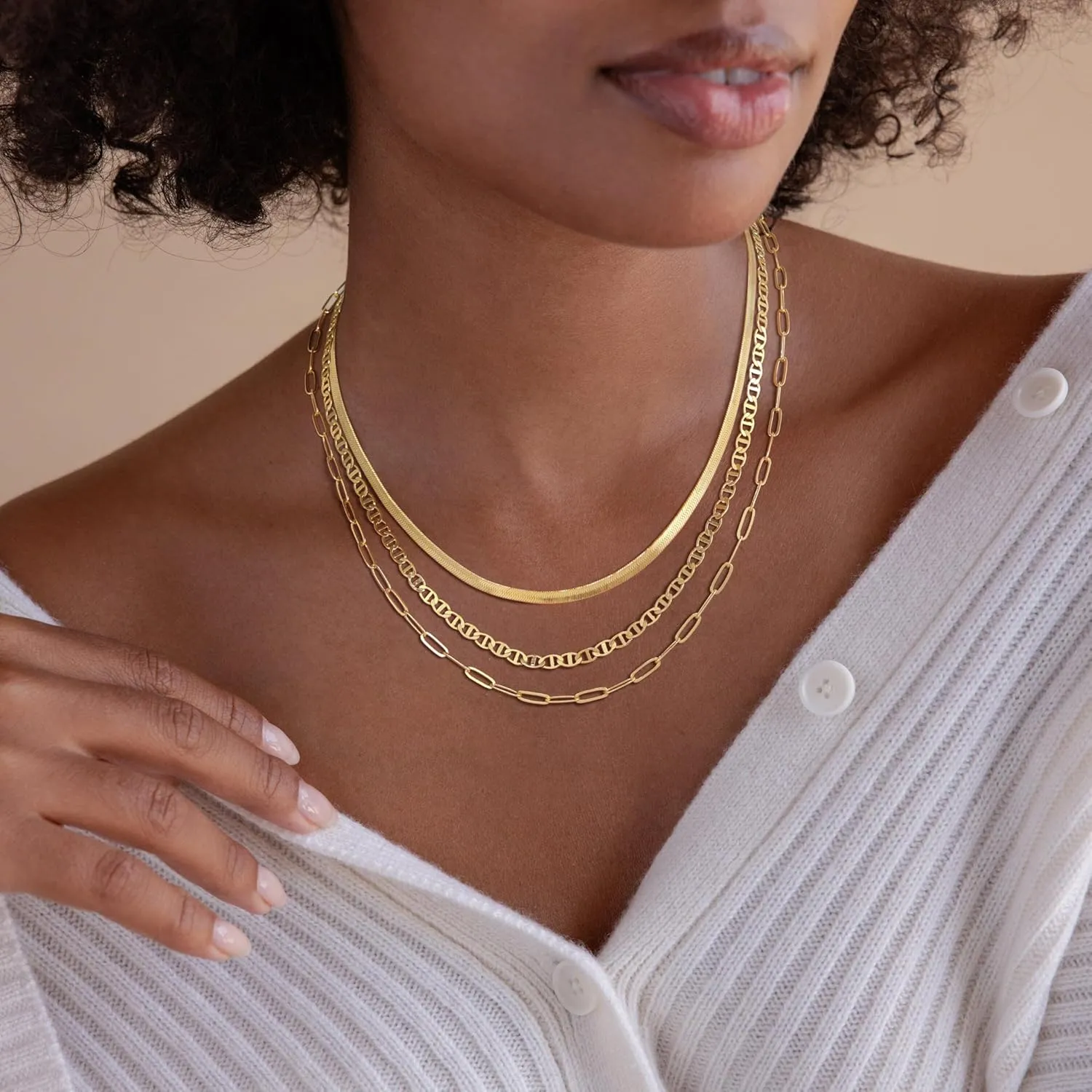 Dainty Gold/Sliver Layered Necklaces for Women,14K Gold/Sterling Silver Plated Paperclip Cuban Satellite Twisted Rope Chain Choker Necklaces Hypoallergenic Jewelry Gift for Women Non Tarnish
