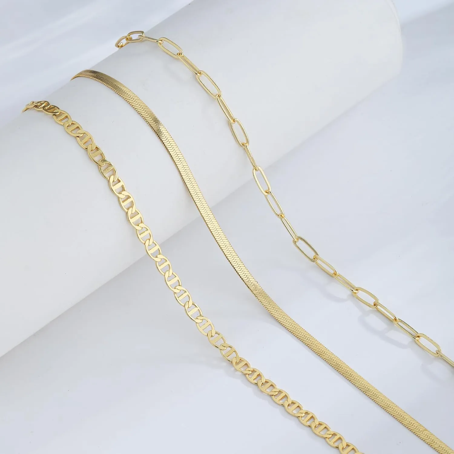 Dainty Gold/Sliver Layered Necklaces for Women,14K Gold/Sterling Silver Plated Paperclip Cuban Satellite Twisted Rope Chain Choker Necklaces Hypoallergenic Jewelry Gift for Women Non Tarnish