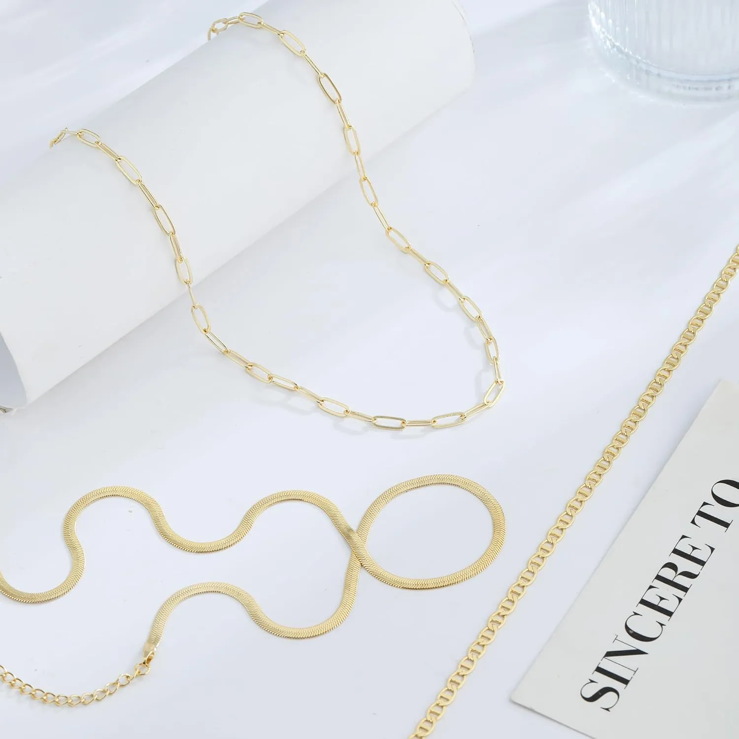 Dainty Gold/Sliver Layered Necklaces for Women,14K Gold/Sterling Silver Plated Paperclip Cuban Satellite Twisted Rope Chain Choker Necklaces Hypoallergenic Jewelry Gift for Women Non Tarnish
