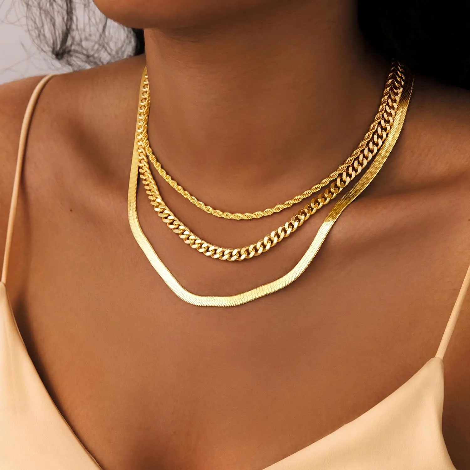 Dainty Herringbone Necklace for Women Trendy,14k Gold Plated Gold Snake Necklace, Gold Chain Layered Rope Cuban Choker Necklaces, Stack Jewelry Set Gift