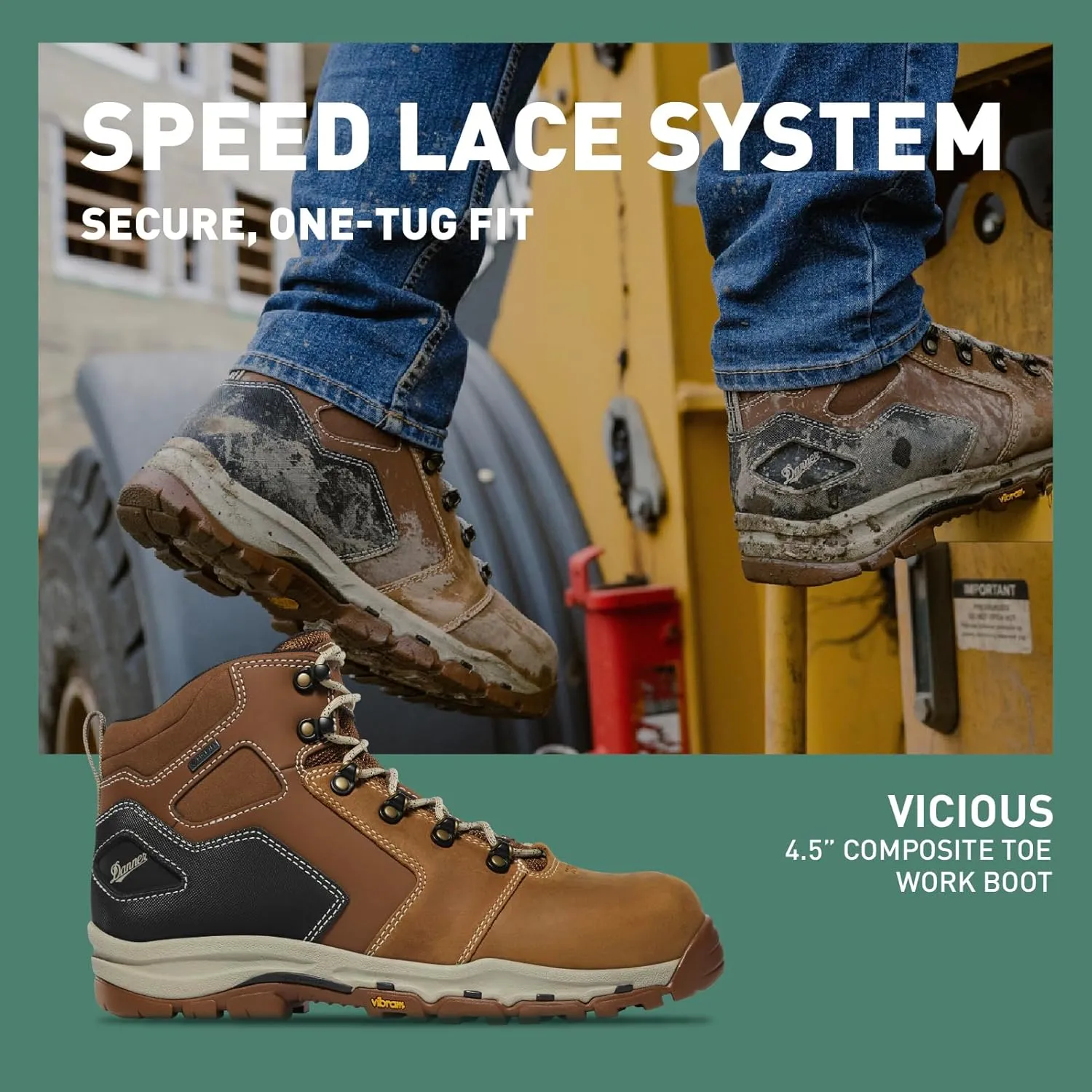 Danner Vicious 4.5 Composite Toe Work Boots for Men - Full-Grain Leather with Breathable Gore-Tex Lining, Speed Lace System & Non Slip Heel Outsole