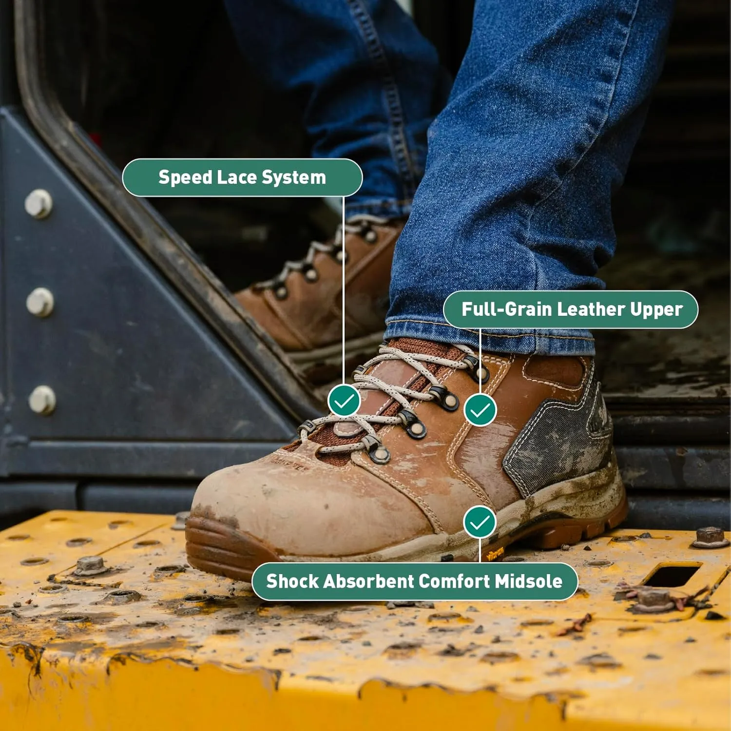 Danner Vicious 4.5 Composite Toe Work Boots for Men - Full-Grain Leather with Breathable Gore-Tex Lining, Speed Lace System & Non Slip Heel Outsole