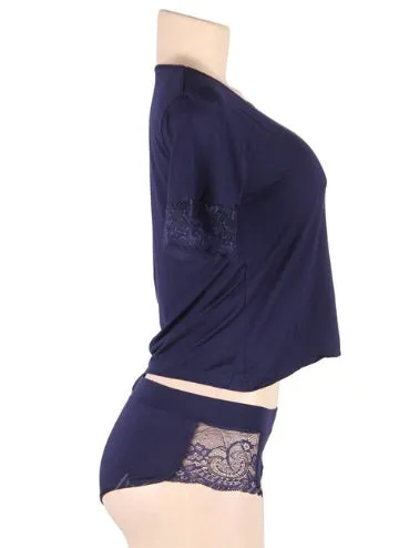 Dark Blue Sexy Cotton Pajama Sets