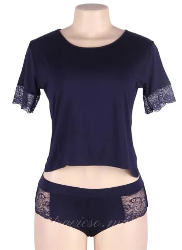 Dark Blue Sexy Cotton Pajama Sets