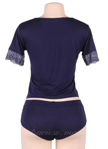 Dark Blue Sexy Cotton Pajama Sets